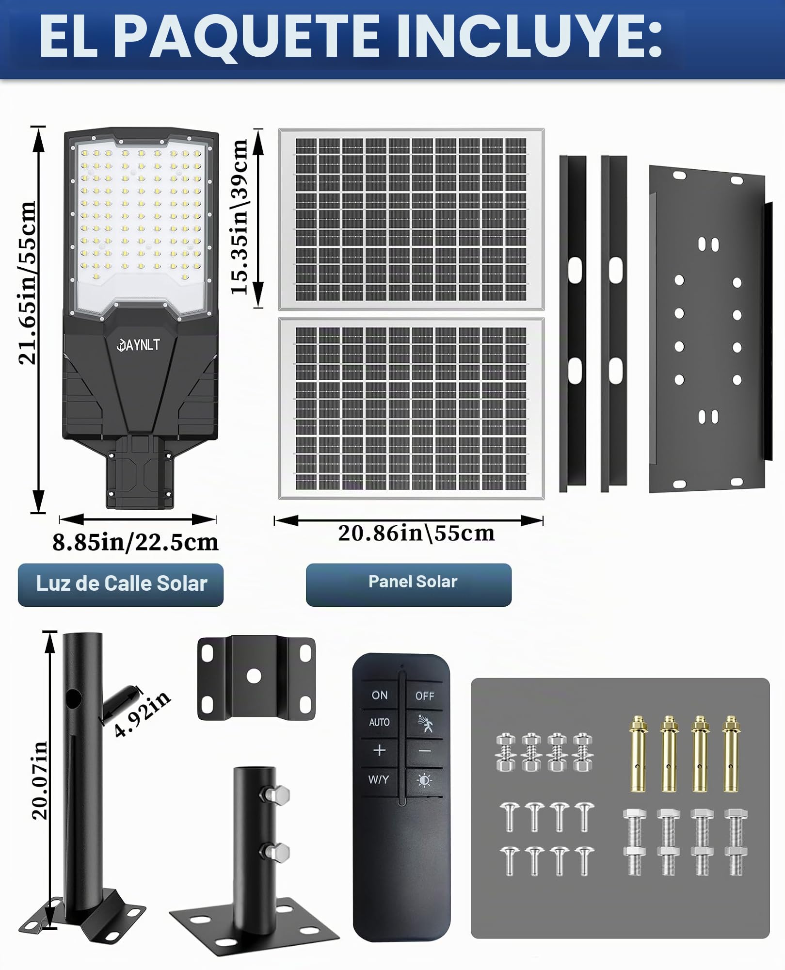 JAYNLT X-18000W Farolas Solares Exterior, 6500K Farola Solar Potente con Control Remoto, IP67 Impermeables Foco Solar Exterior, Luz de Seguridad para Patio, Terraza, GarageX-