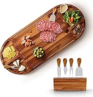 TIDITA 30 Inch Acacia Wood Charcuterie Board with 4 Magnetic Knives - 3-Piece Tray Set for Cheese, Grazing & Appetizers