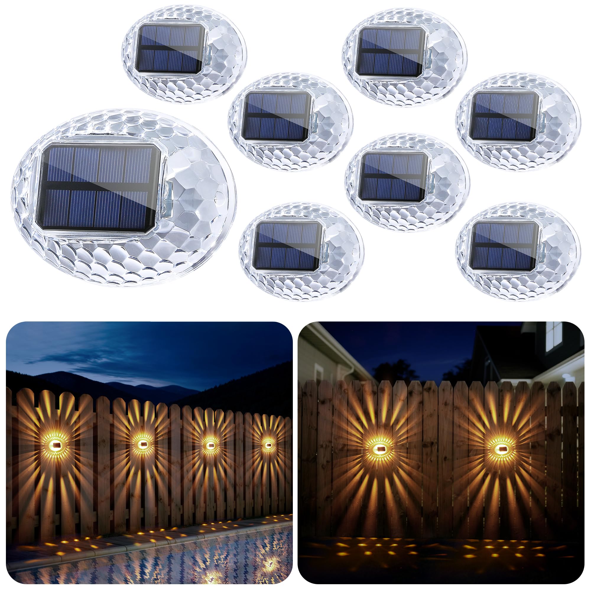 AGPTEK Lampes Solaires de Clôture Déco Coquille 360° Transparent IP65 Étanche Jardin Extérieure Panneau Solaire Incliné 8PCS