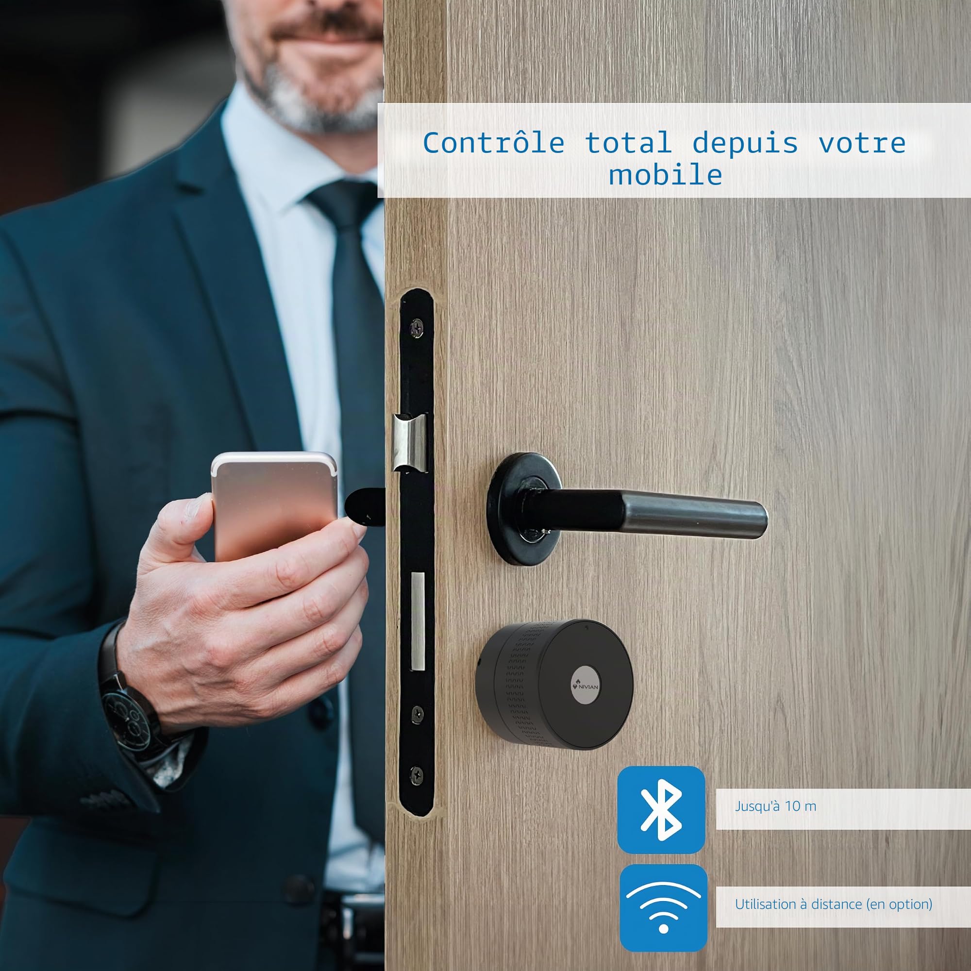 Nivian - Serrure intelligente Wi-Fi - Smart loc avec accès à distance et ouverture sans clé (Complete Pack)