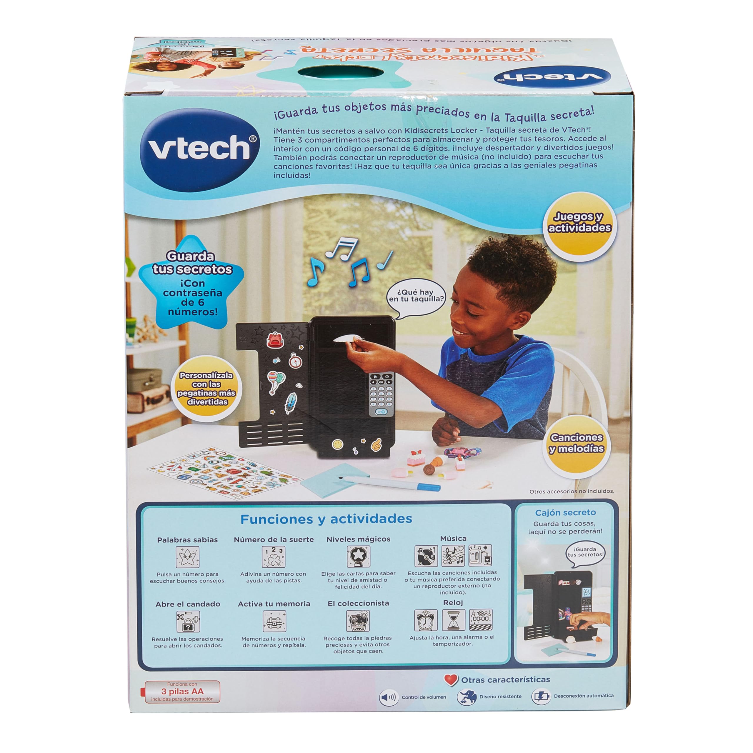 VTech - KidiSecrets Locker Taquilla Secreta, Nuevos Accesorios | Caja Fuerte con código Secreto, Personalizable, Pantalla LCD, Juguetes Electrónicos niños +6 años, Color Negro, Versión ESP