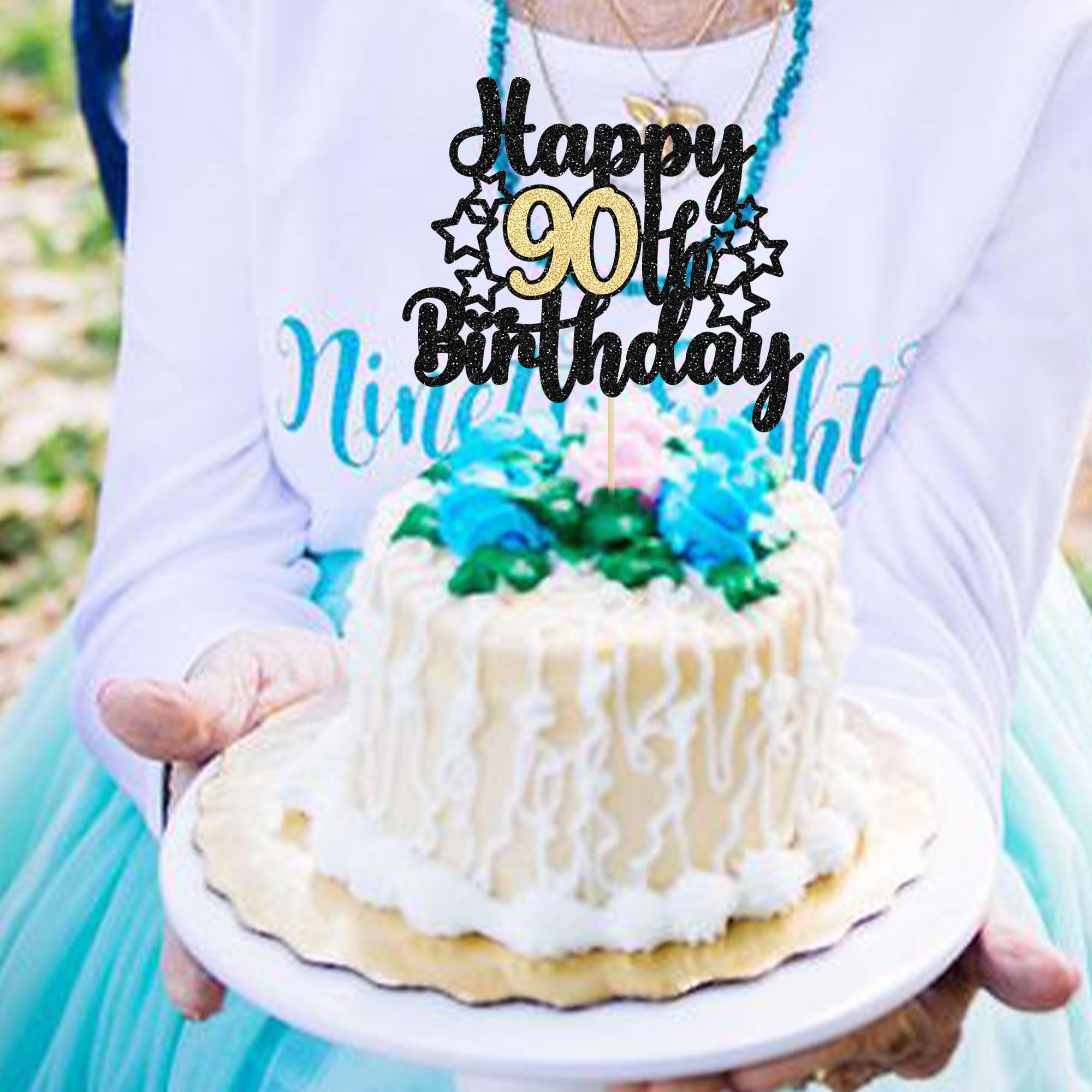 1 Topper Per Torta Con Scritta Happy 90th Birthday, Glitterata, Con