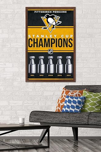 Miniatura 2 de Trends International NHL Pittsburgh Penguins - Póster de pared Champions 23, 22.37 x 34.00 pulgadas, versión enmarcada de caoba
