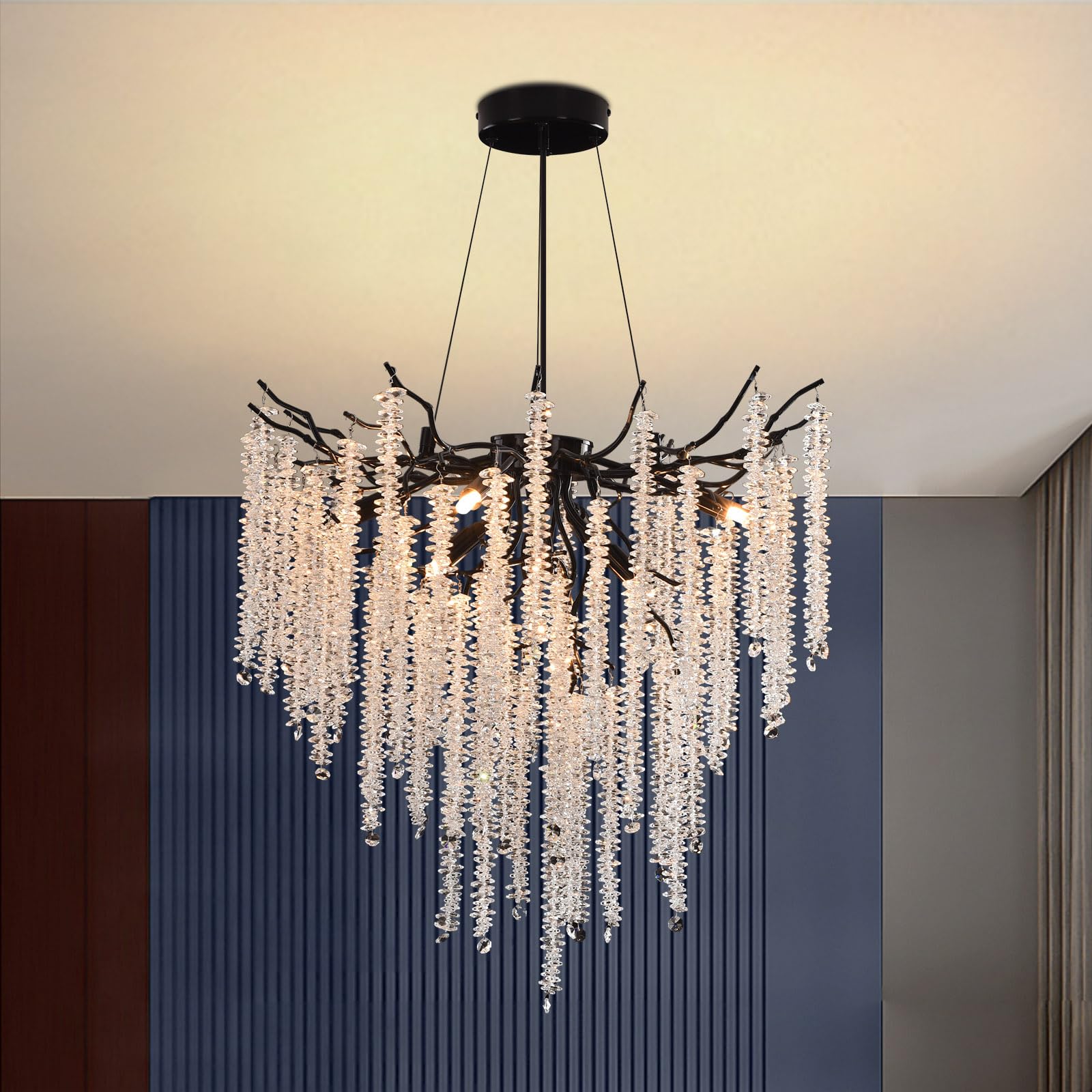 Lampe suspendue élégante en cristal K9 noir 60 cm pour éclairage de salon et salle à manger