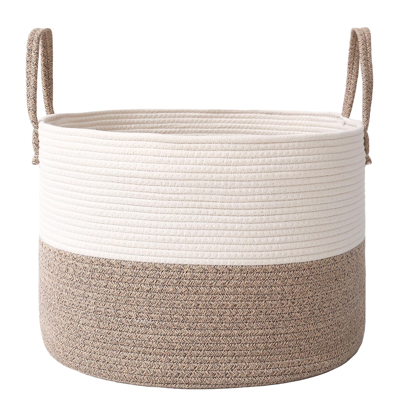 JMvicyroam 65L Extra Large Blanket Basket for Living Room - Woven Cotton Rope Laundry Hamper with Reinforced Handles - Storage Bin for Pillows, Comforters & Toys - Machine Washable,Oatmeal — view 15