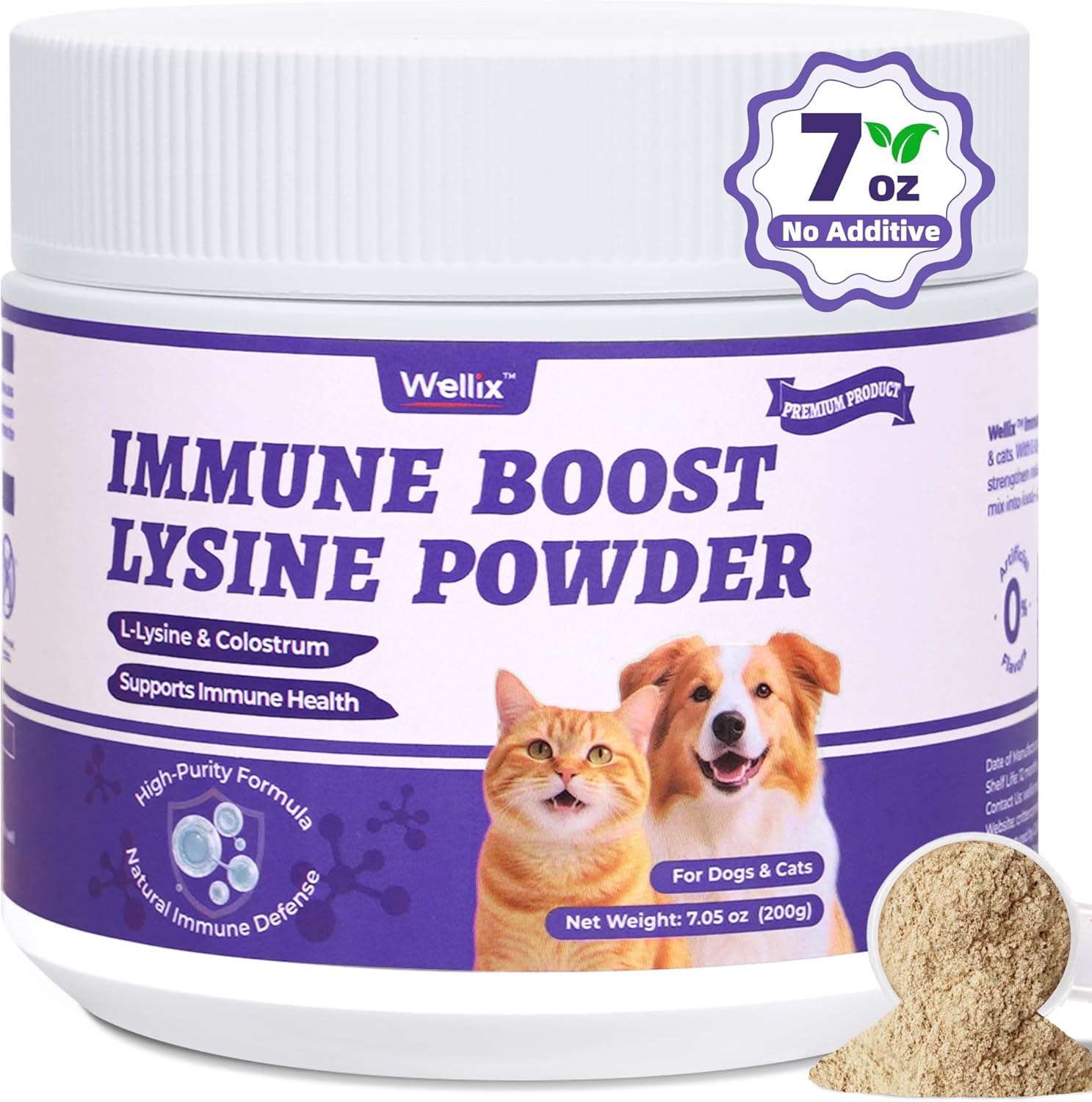 Wellix 7.05 oz Lysine Powder for Cats & Dogs, Immune Support & Cough Relief