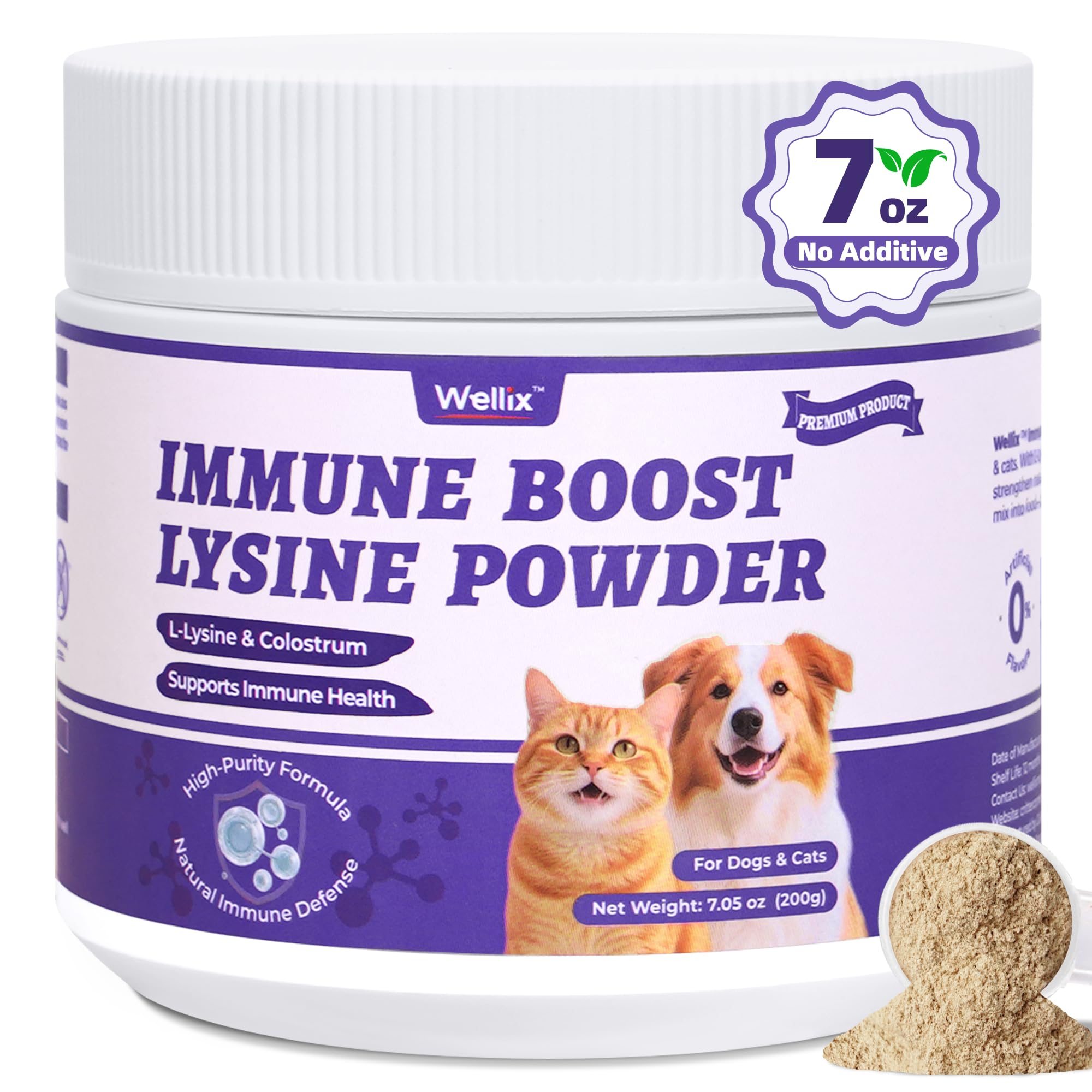 Wellix 7.05 oz Lysine Powder for Cats &amp; Dogs, Immune Support &amp; Cough Relief