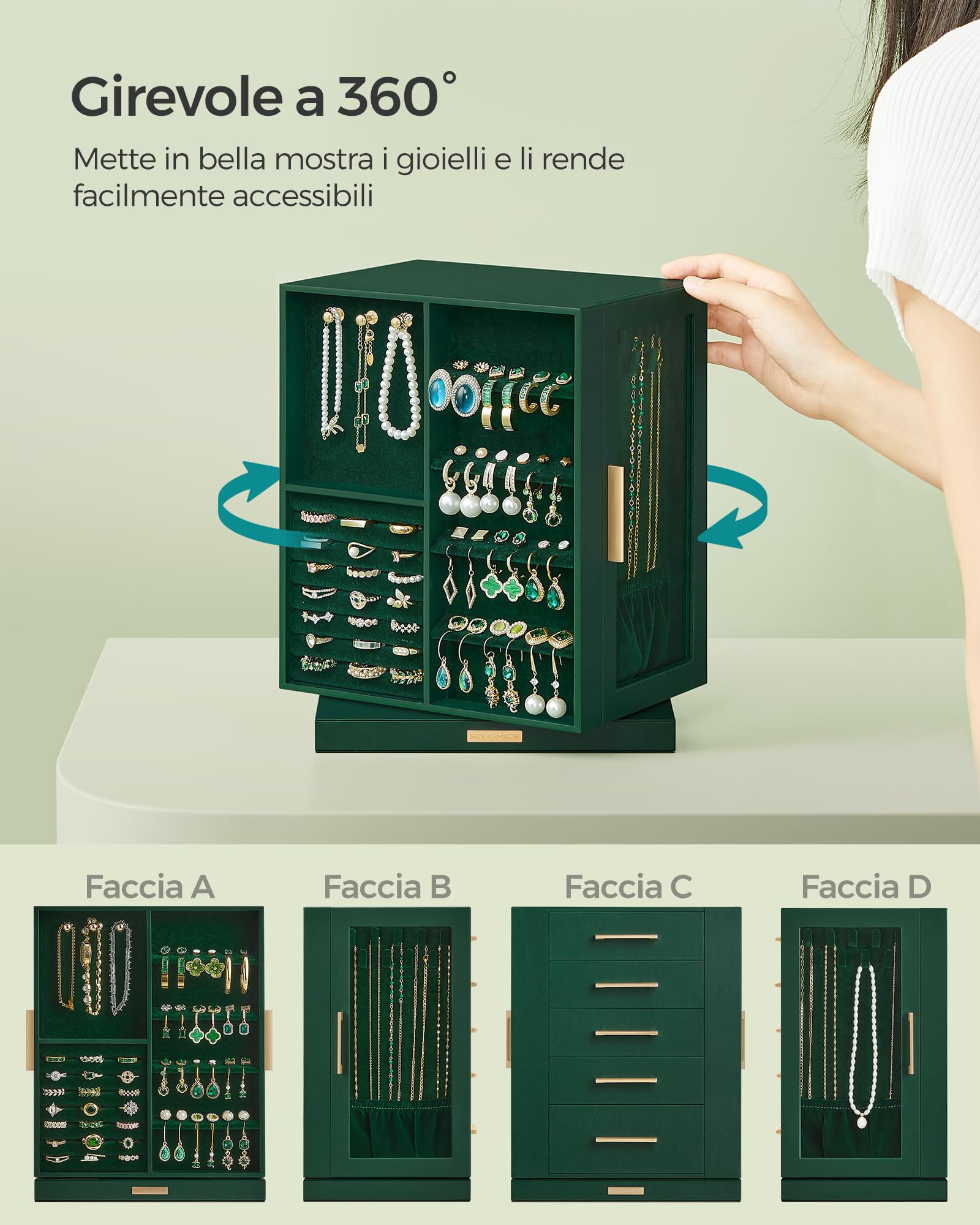 COSTWAY Armadio Portagioie Girevole a 360° con Specchio a Figura Intera