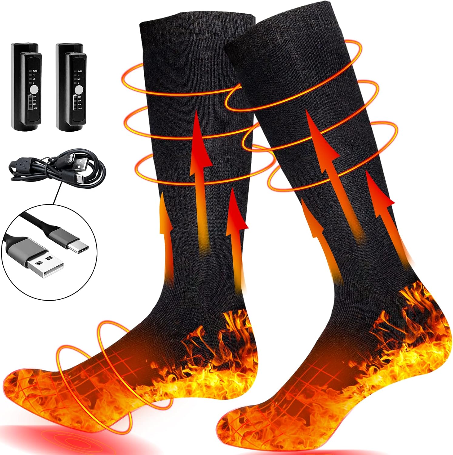 Heated Socks for Men Women, 3000mAh Rechargeable Battery