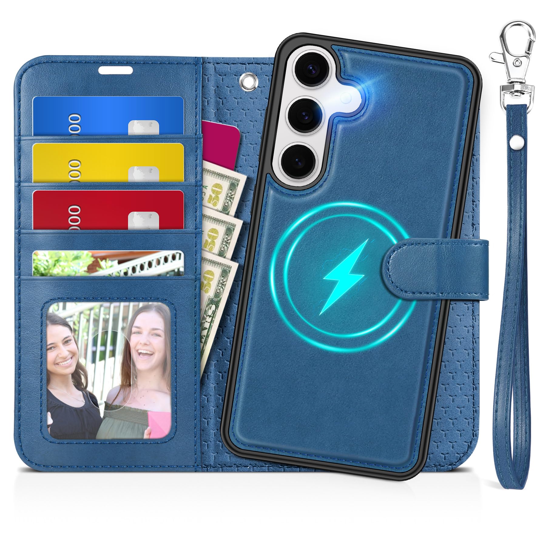 TUCCH Case Wallet for Galaxy S25 Plus, Removable [Wireless Charging] Wrist Strap PU Leather Magnetic Stand RFID Blocking [4 Card Slots] Detachable