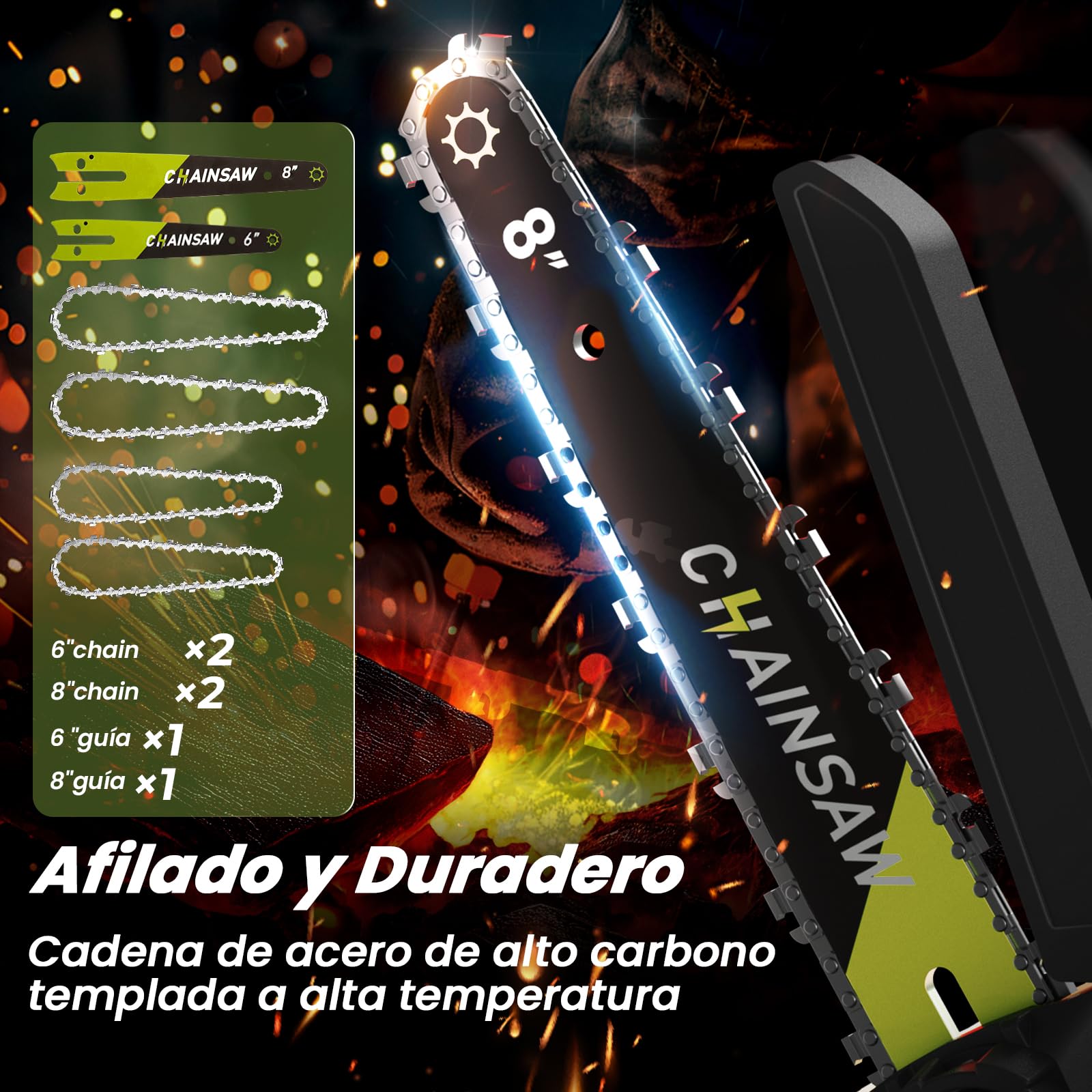 Mini Motosierra a Batería 8 y 6 Pulgadas, 1300W Motor Sin Escobillas Motosierra Eléctrica, 8000mAh Sierra Electrica, Motosierras de Mano para Podar de Jardinería, Compatible con Makita Batería