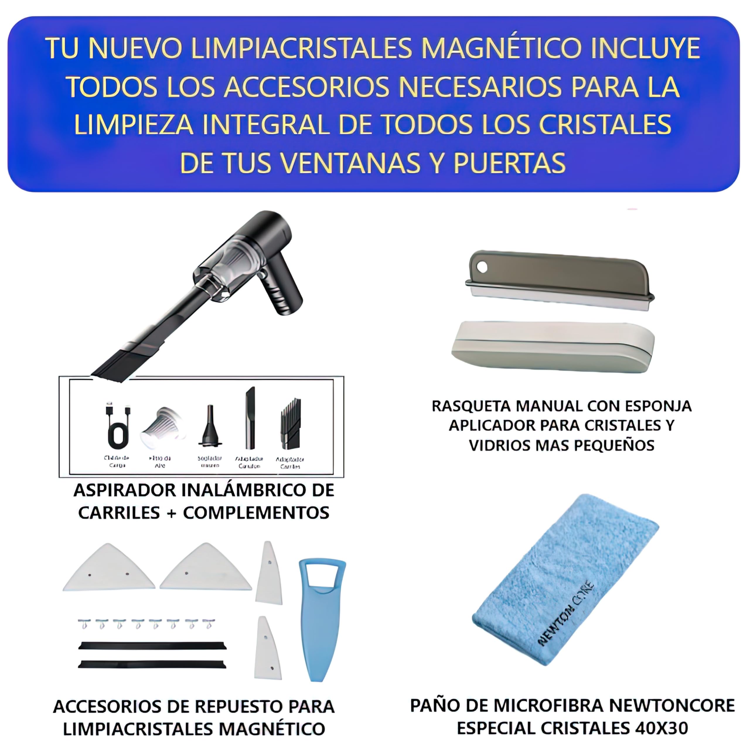 Limpiacristales Magnetico - Regulable de 5 a 25mm de grosor para cristales sencillos y doble cristal (tipo Climalit) - Limpia Cristales Magnetico, Limpia Ventanas.