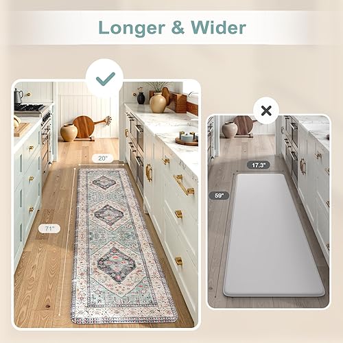 Vista 436 de KIMODE - Juego de 2 tapetes de cocina bohemios, antifatiga, antideslizantes, impermeables, ergonómicos, acolchados, cómodos, para lavandería, Caqui