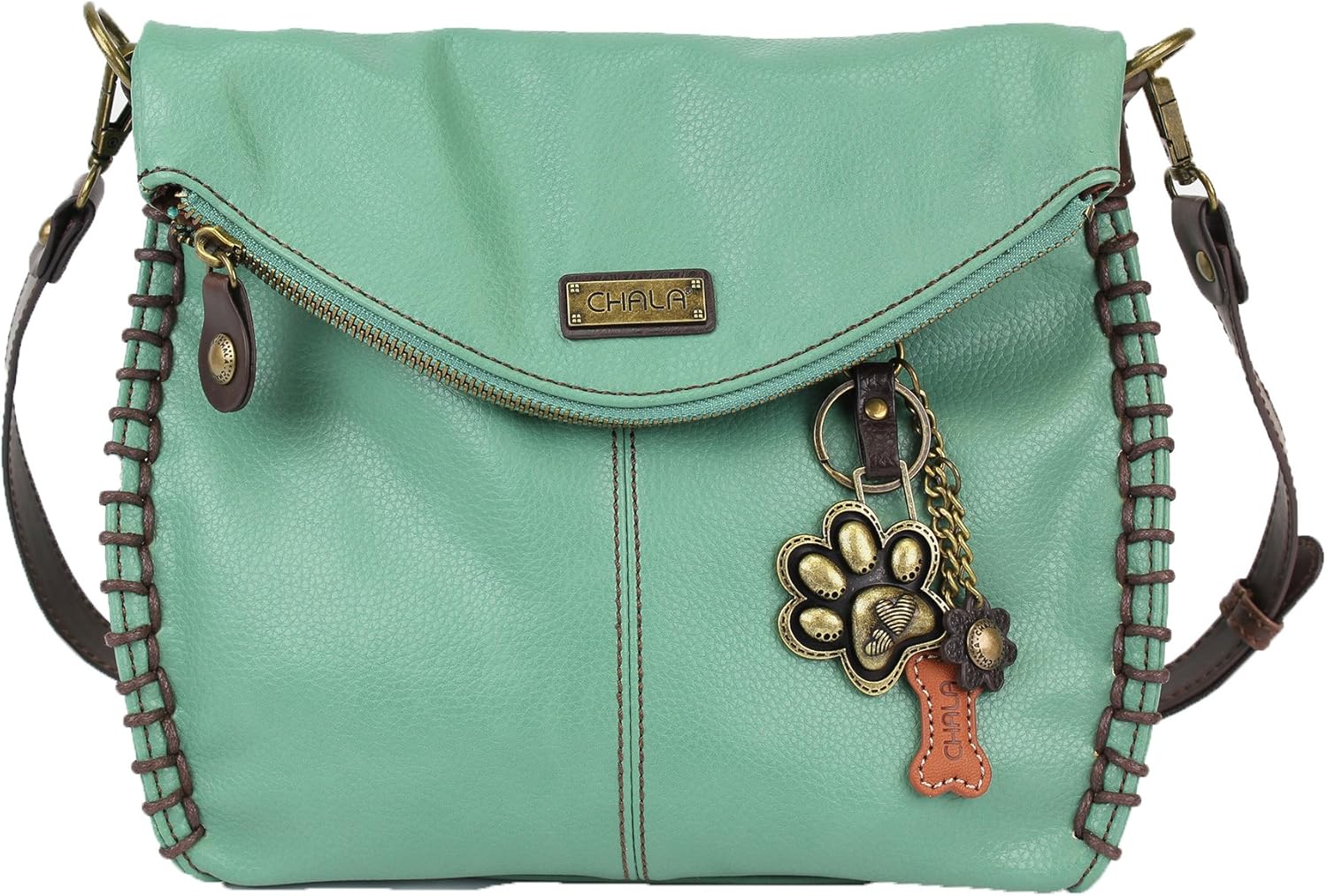 Chala Charming Teal Crossbody Bag With Flap Top and Zipper or Shoulder Handbag