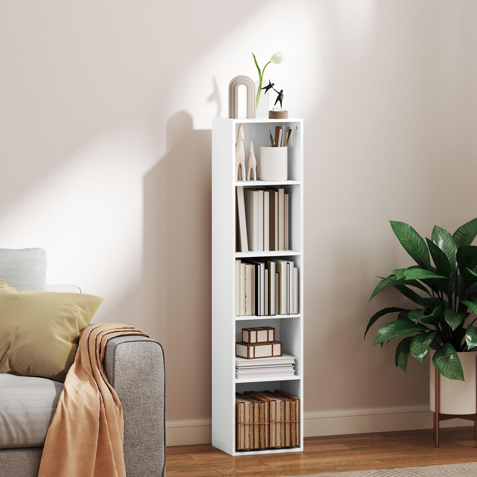 HOMCOM Libreria, scaffale portaoggetti a 5 livelli, mobile portaoggetti con ripiani regolabili per soggiorno, camera da letto, ufficio, 30 x 24 x 133,5 cm, bianco