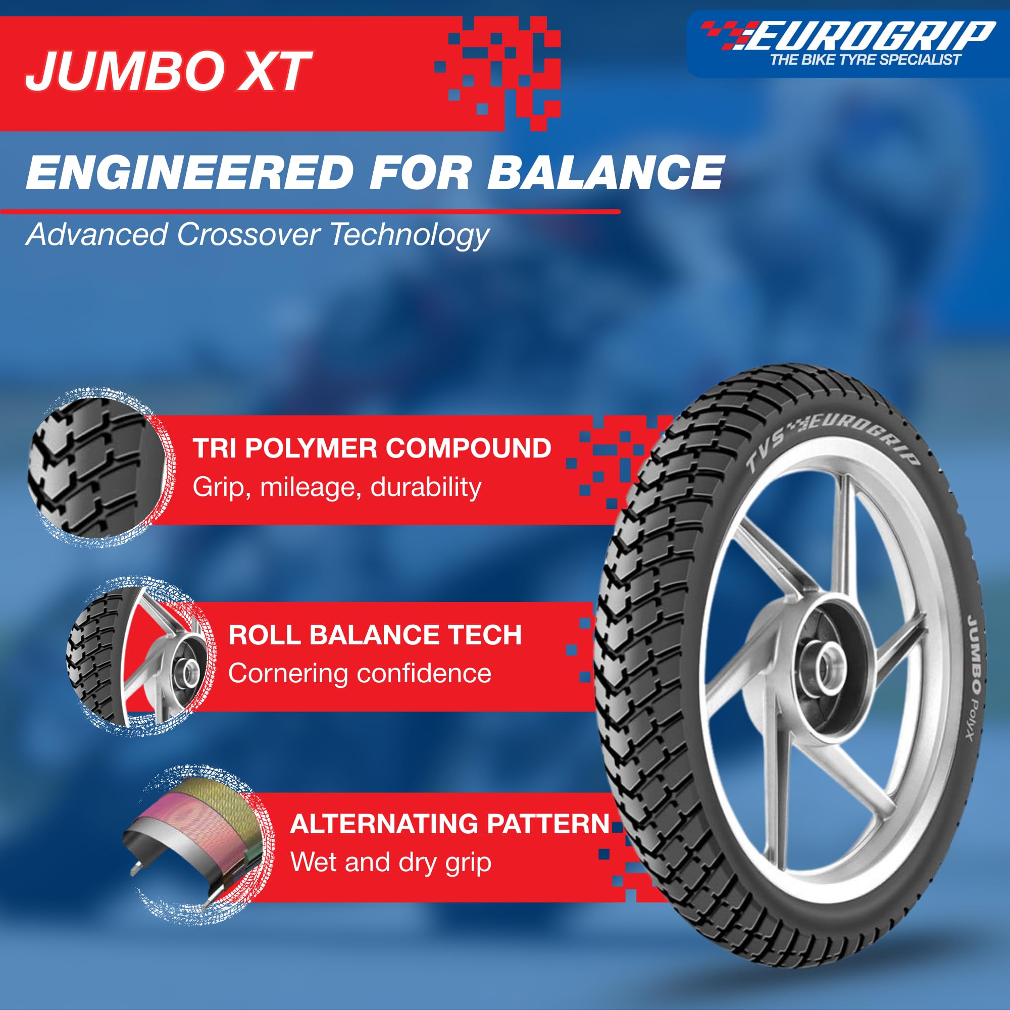 フランスレ-ス18m以上 Eurogrip Tyres | 100/90-18 56P Jumbo POLYX Tube Type | Tyre for
