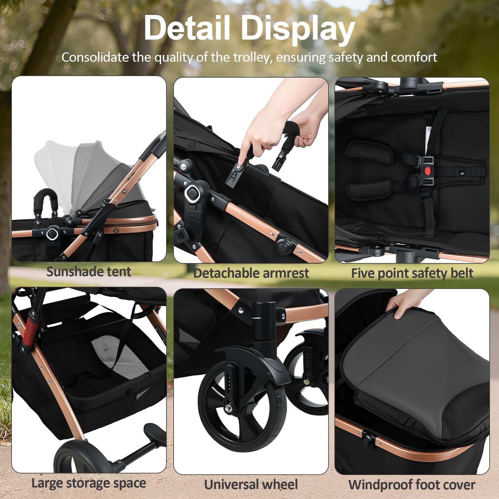 Poussette Nouveau né 2 en 1 avec, Couffin Réversible, Pliable, 0-36 Mois | siège réversible, 3 positions inclinables, pliable une main, harnais 5 points, UPF, amortisseurs, 40kg, Siège Hauteur 50cm