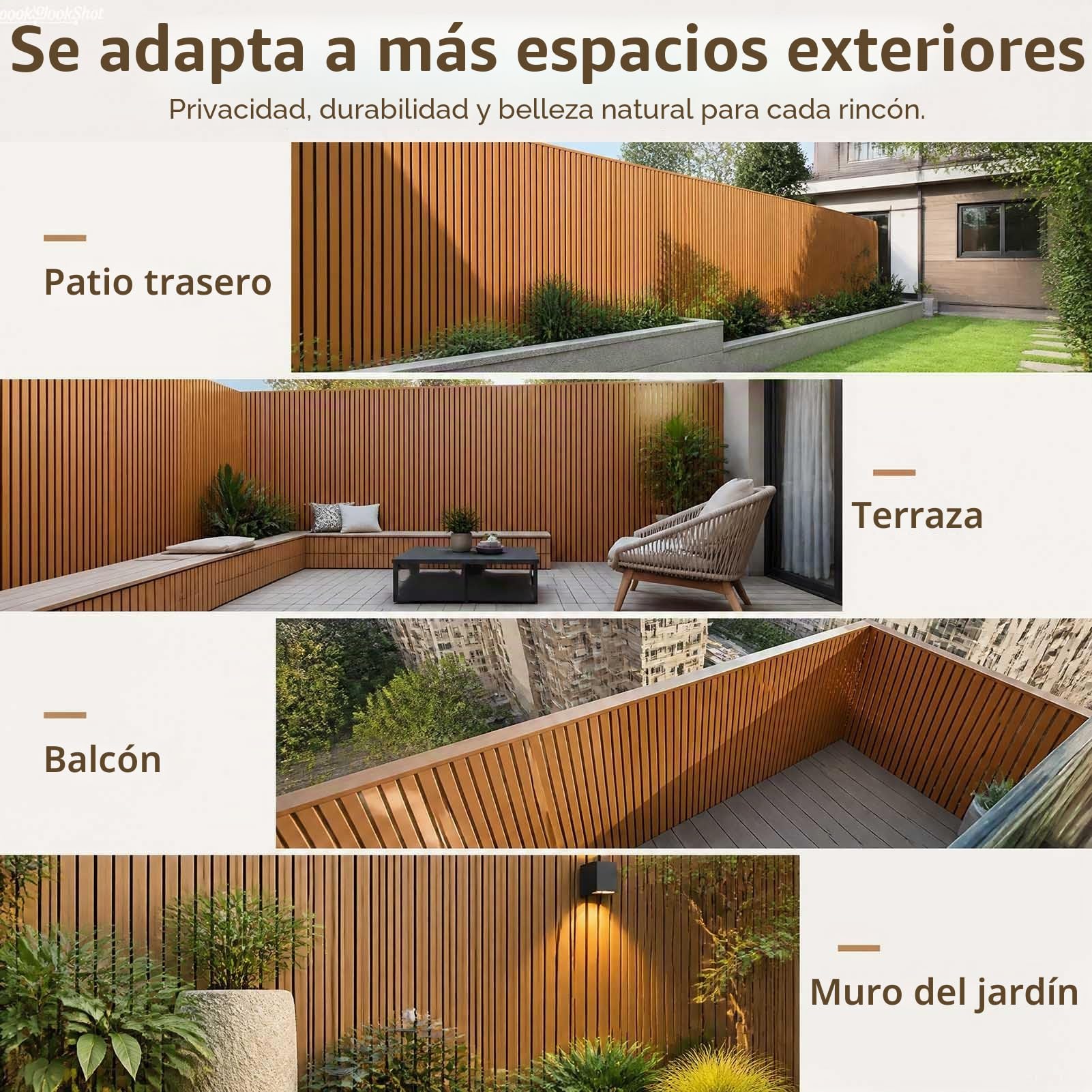 Paneles Arrimadero WPC Paneles Pared Decorativos 3D Lamas (Resistentes Intemperie) Revestimiento De Madera Acanalada para Patios Y Jardines Cero Mantenimiento(20x100cm/7.87 X39.37IN)
