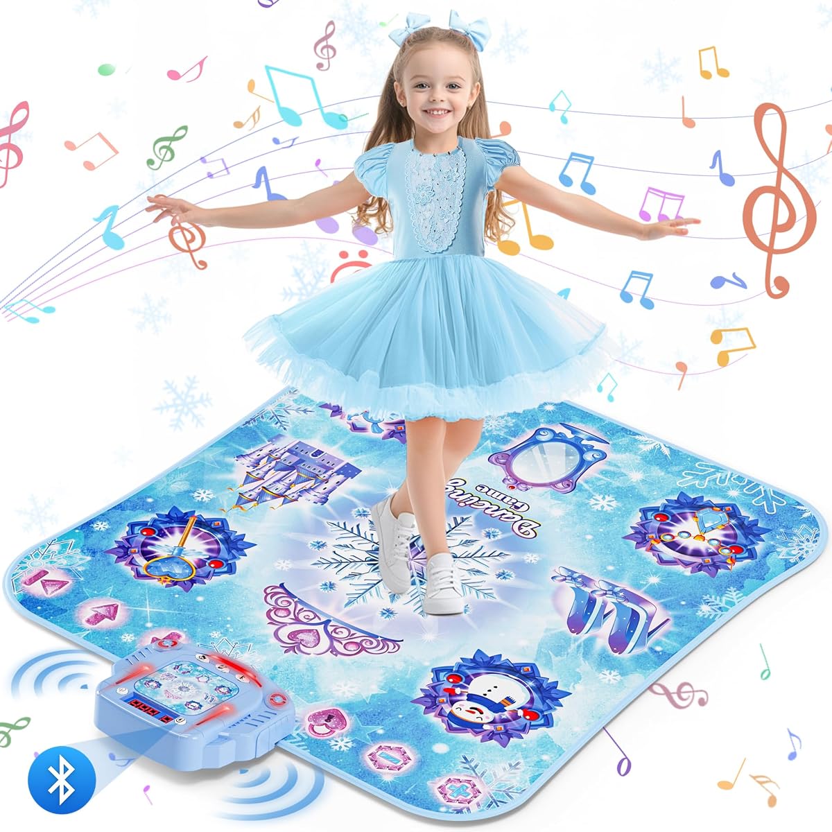 Dance Mat Toys Regalo para niña: Almohadilla de baile Frozen de 8 botones con Bluetooth inalámbrico | Juego de baile electrónico para niños con 4 modos de juego, luz LED, música integrada, regalos de cumpleaños para niñas de 3, 4, 5, 6, 7, 8, 9 y más de 10 años