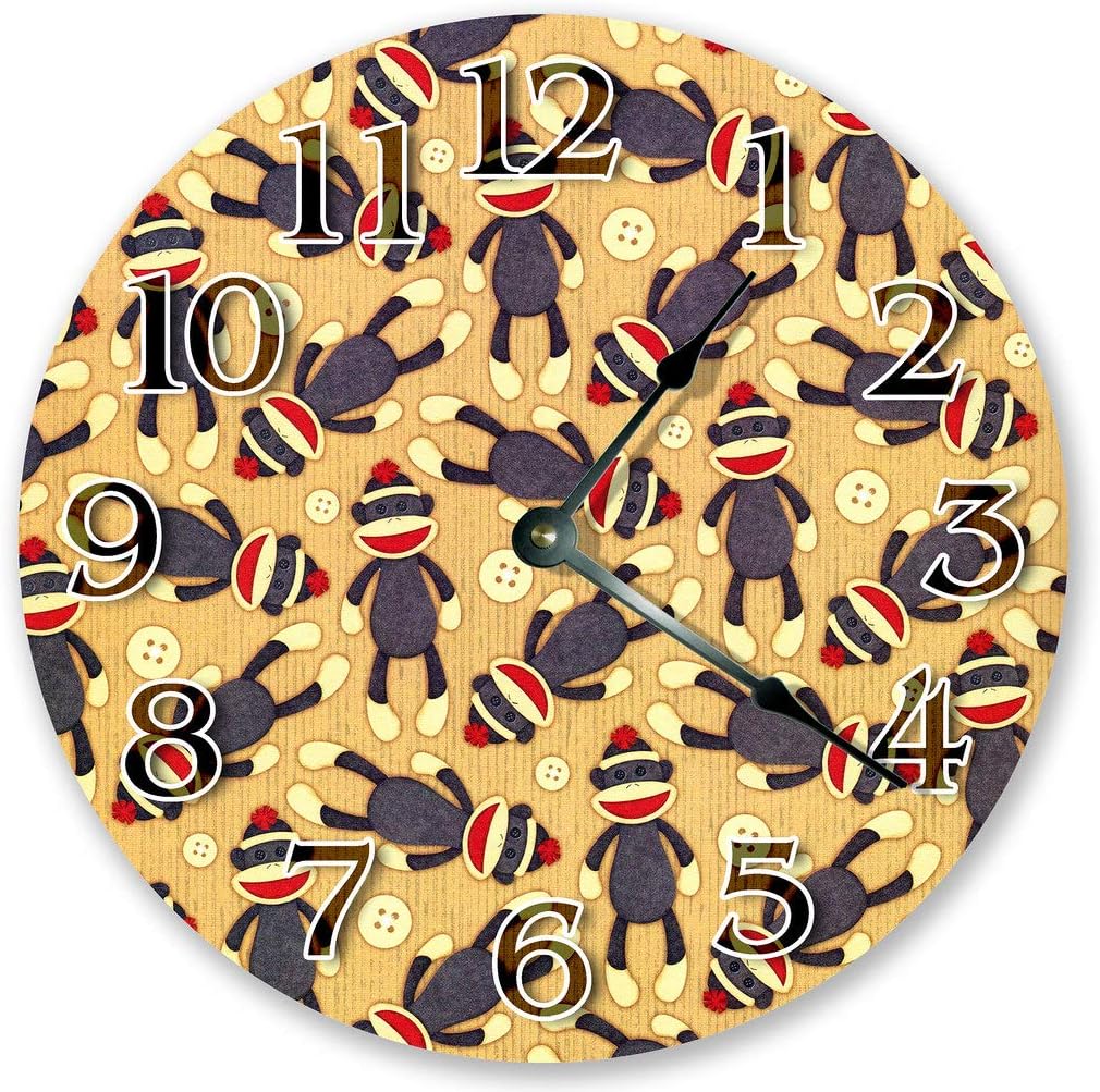 10.5" Cute Christmas Sock Monkeys Art Clock - Large 10.5" Wall Clock - Home Décor Clock