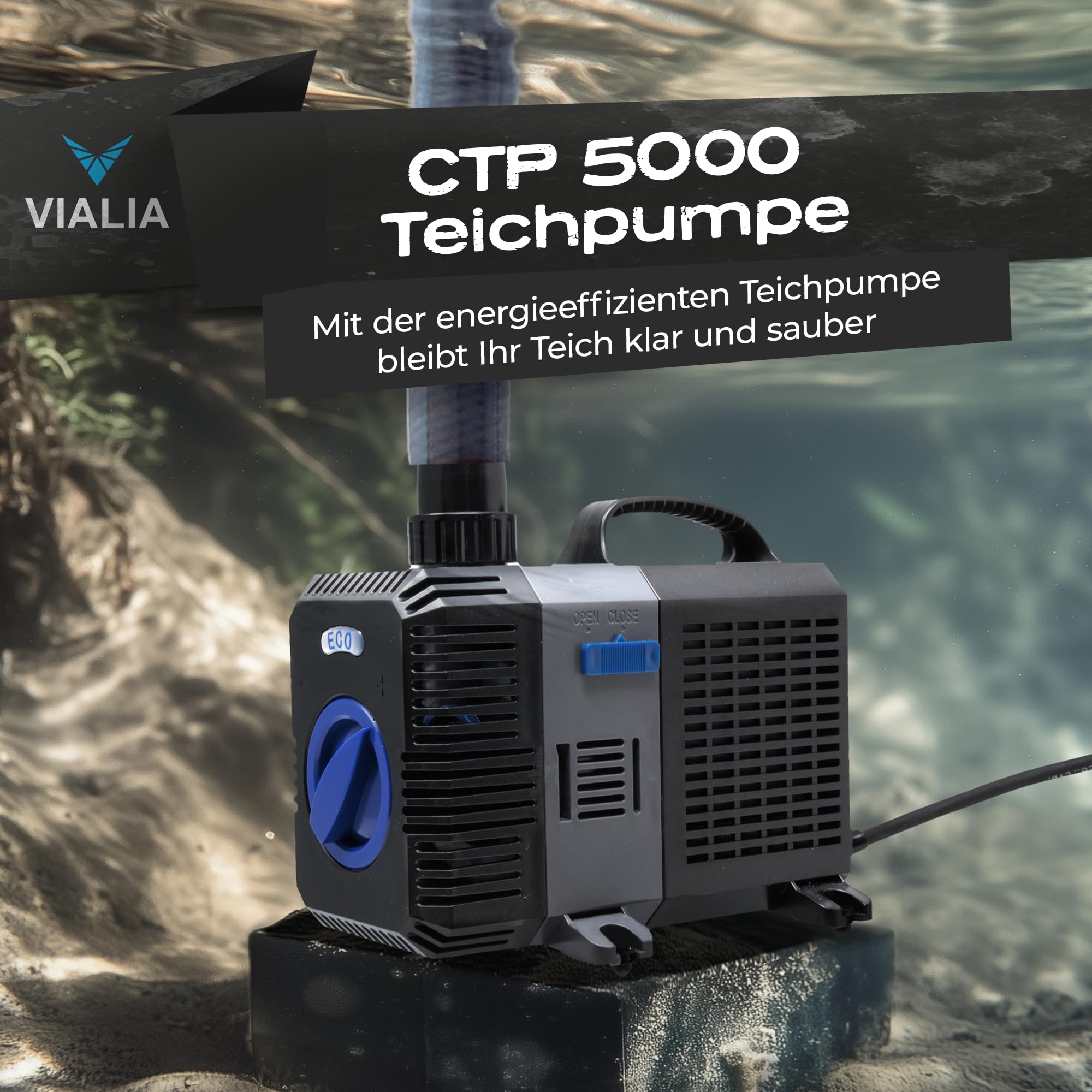 Teichpumpe CTP 5000 | 5000L/h bei nur 30 Watt | Energieeffiziente Filterpumpe & Tauchpumpe für Gartenteich | Leise & wartungsarm durch Keramikachse | Mit Trockenlauf- & Überlastungsschutz