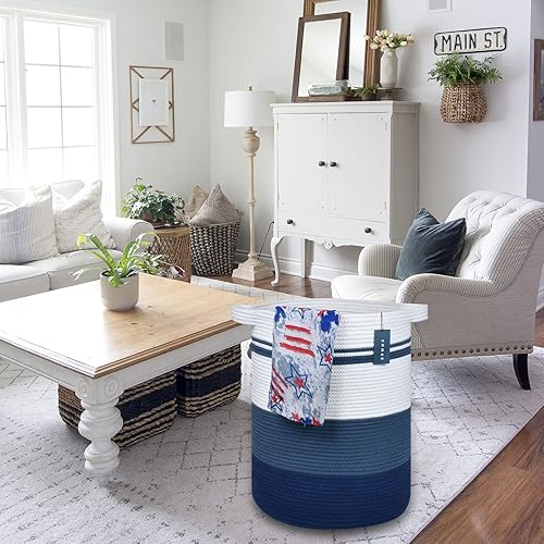 Miniatura 5 de COMSE Cesta de manta extra grande, canasta alta para ropa sucia, cesta de guardería, 15.7 x 21.7 pulgadas, cesta de ropa tejida con cuerda de