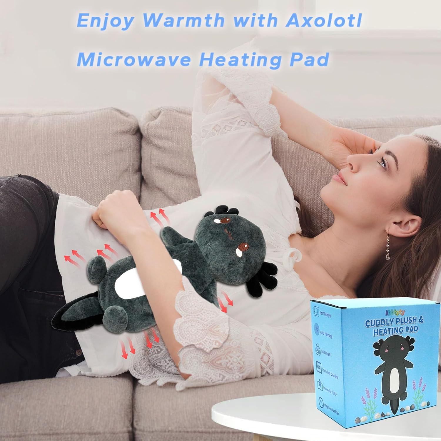 Cute Heating Pad Microwavable Stuffed Animals, Black Axolotl 1.1lb Removable Heated Animals, Super Soft Cozy Heatable Plush Body Pad for Relief New Year Gift