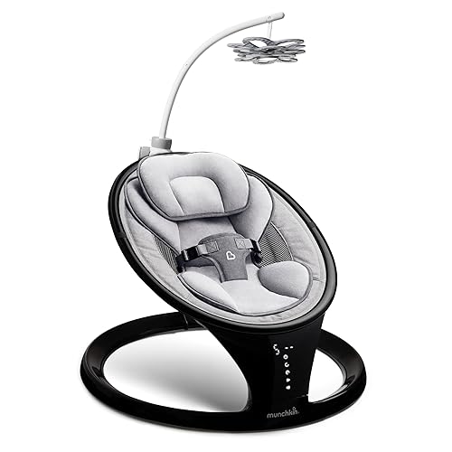 Miniatura 9 de Munchkin Columpio de bebé ligero habilitado para Bluetooth con balanceo natural en 5 rangos de movimiento, incluye control remoto, color negro