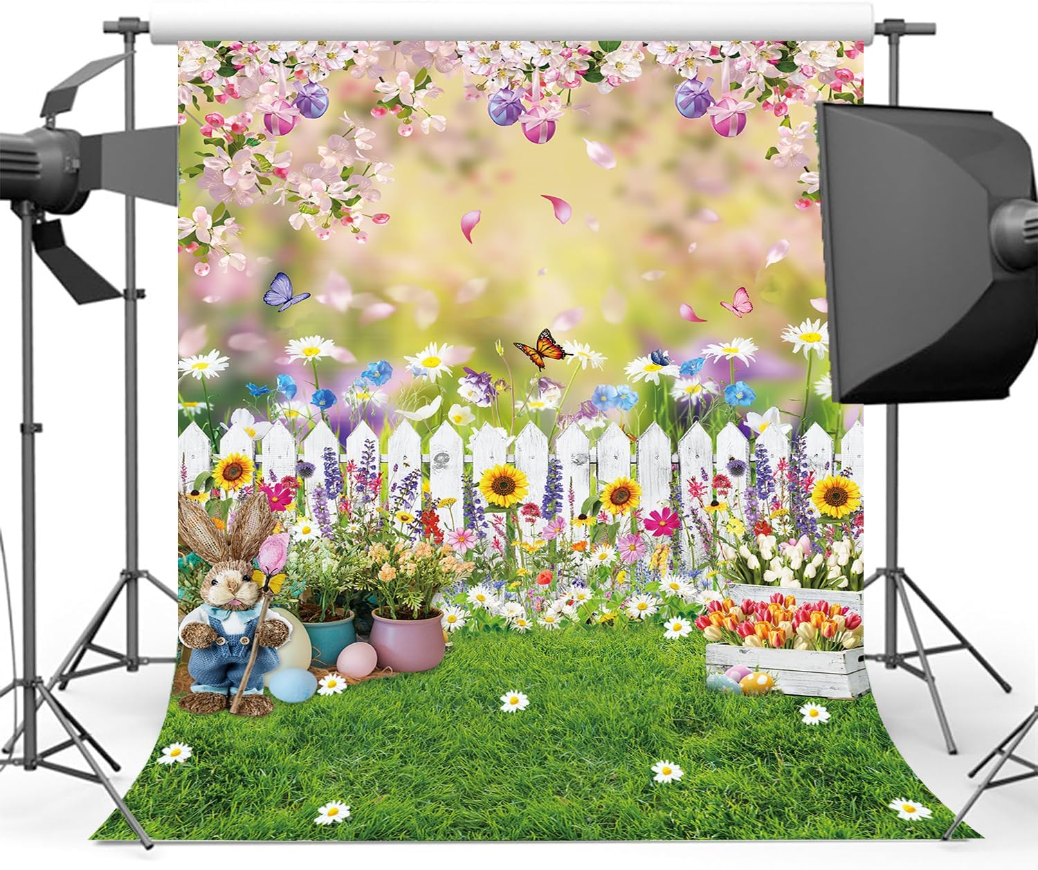 Easter Backdrop 8X10FT Spring Garden Green Lawn Natural Scenery Photography Backdrop for Kids Adult Easter Birthday Party Decorations Banner (96 x 120 inch)