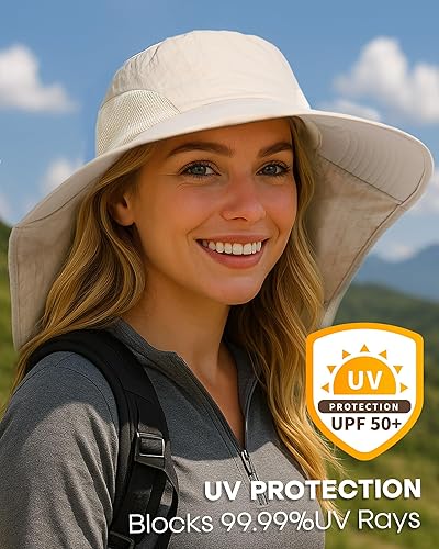 Miniatura 2 de Sombrero de pesca para senderismo y hombre, impermeable, de nailon con solapa grande para el cuello, UPF 50+, para mujeres y hombres