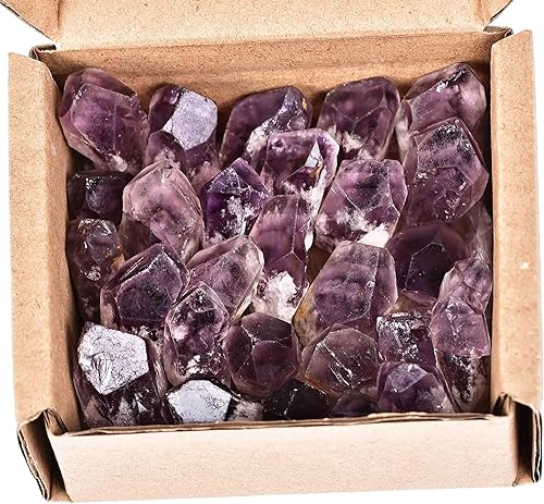 JIC Gem 24-30 cristales curativos de amatista a granel de 0.4 a 0.5 libras, piedras en bruto, punto de amatista a granel, chips de amatista a