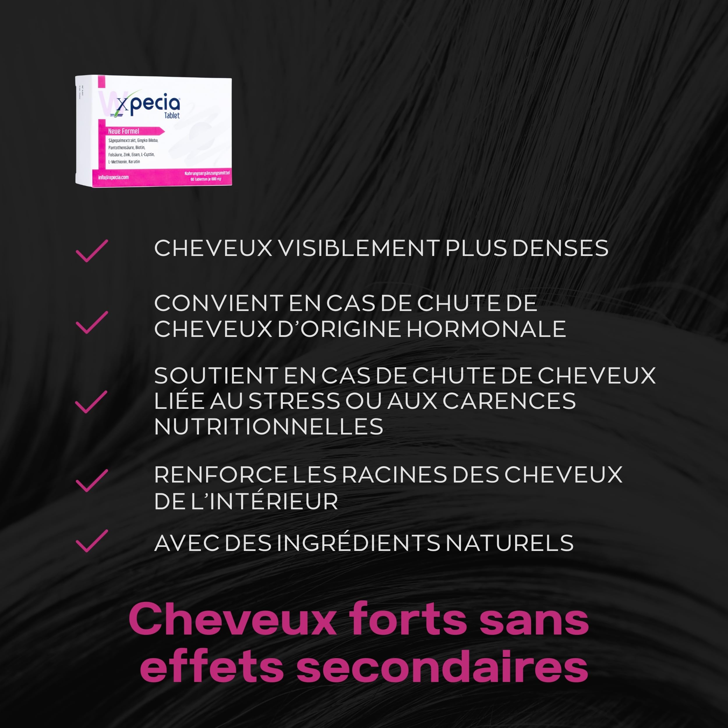 Xpecia woman - Formule dht bloquante anti-chute des cheveux pour la croissance des cheveux 60 comprimés