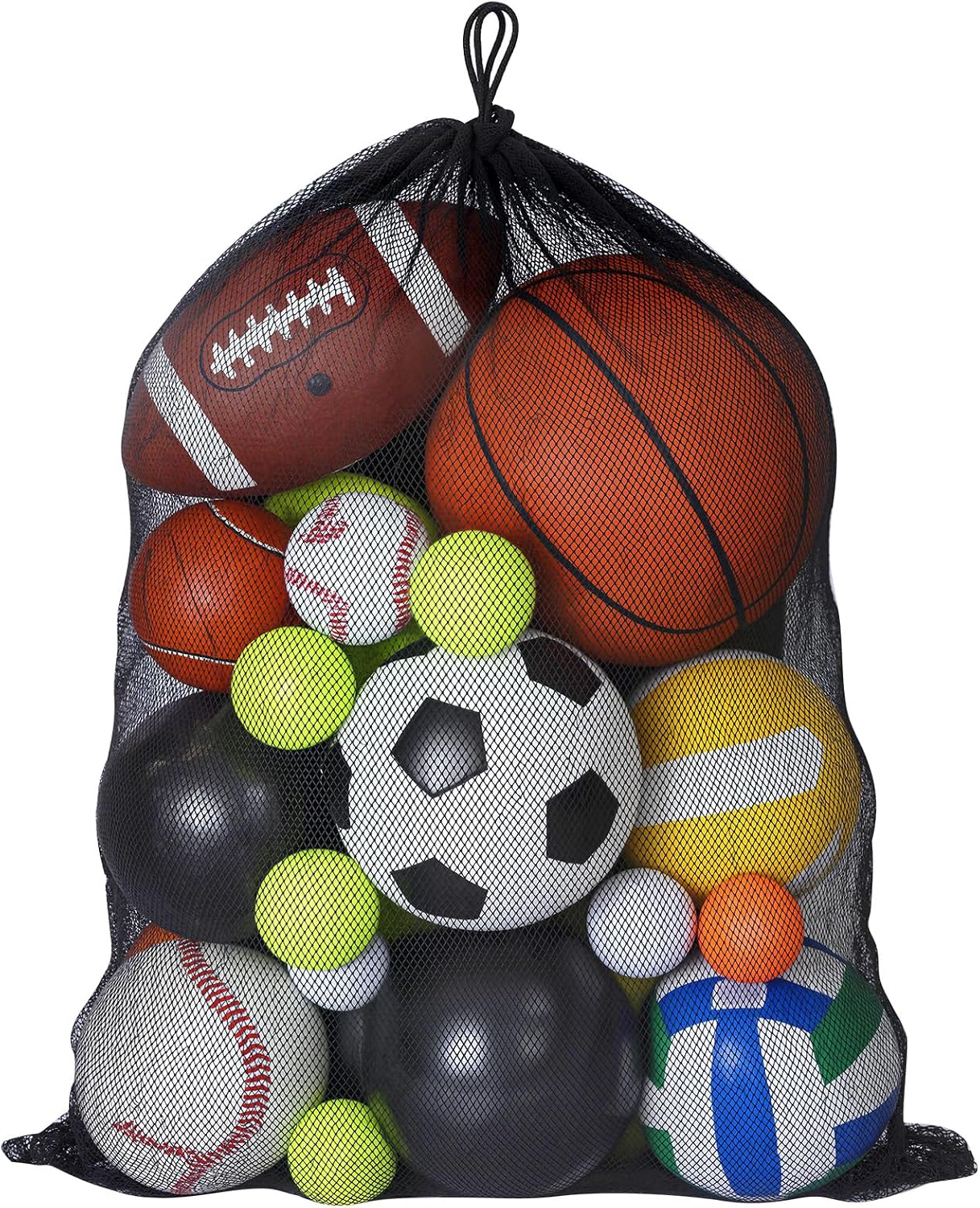 Sports Ball Bag Drawstring Mesh Bags Soccer Large Ball Net Bag Sports Equipment Storage Organizer for Balls Gym, Beach, Cloth, Swimming Gears