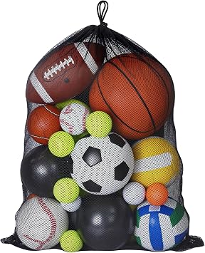 Sports Ball Bag Drawstring Mesh Bags Soccer Large Ball Net Bag Sports Equipment Storage Organizer for Balls Gym, Beach, Cloth, Swimming Gears