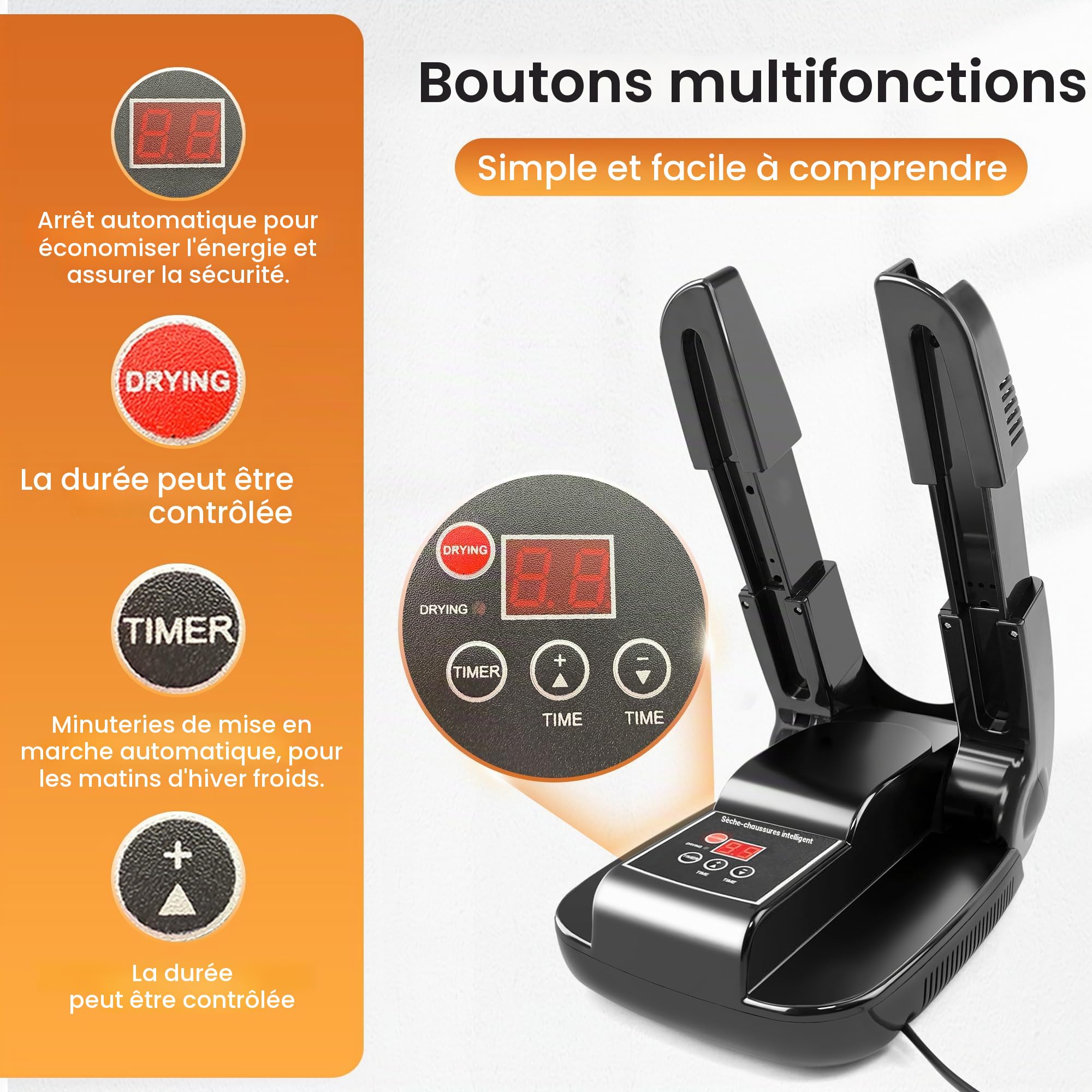 MBSM Sèche-Bottes et Chaussures, seche Chaussure Electrique, seche Gants de Boxe, seche Chaussures de Foot, Support Portable réglable et minuteur, Design Pliable et séchage Rapide pour Chaussures