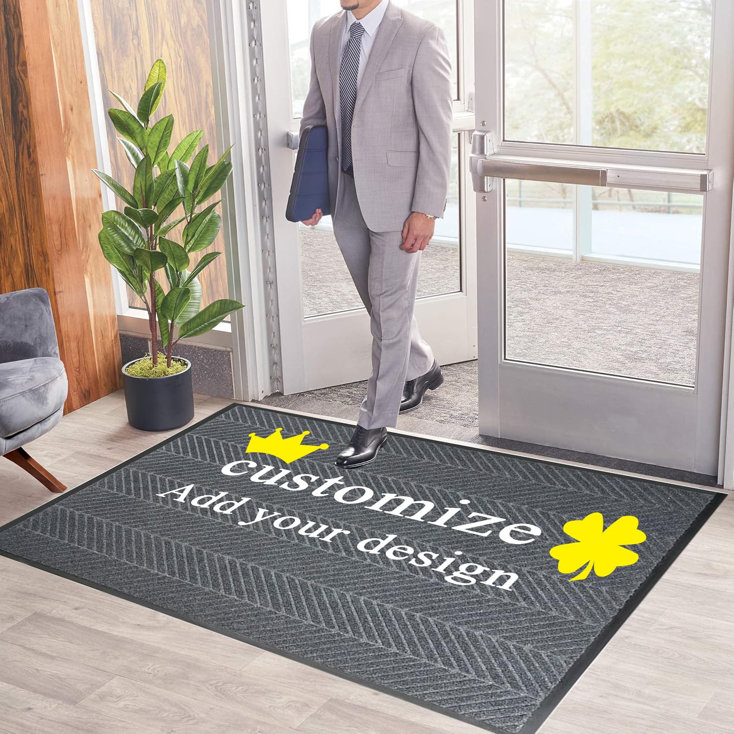 Tapis Personnalisé Entrée Paillasson Intérieur ou Extérieur Personnalisable Famille avec Logo et Texte Antidérapant et Absorbant pour Maison, Porte de Bienvenue (90×60 cm)