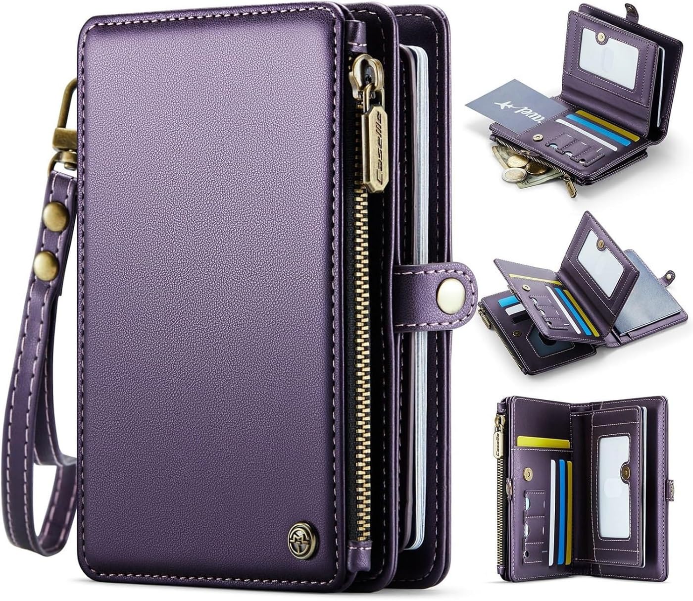 XIMAND Passport Holder Wallet Bag with AirTag Holder, 11 Card Slots and Passport Solt Cash Solt Photo Solt Zipper Pocket, RFID Blocking Wristlet