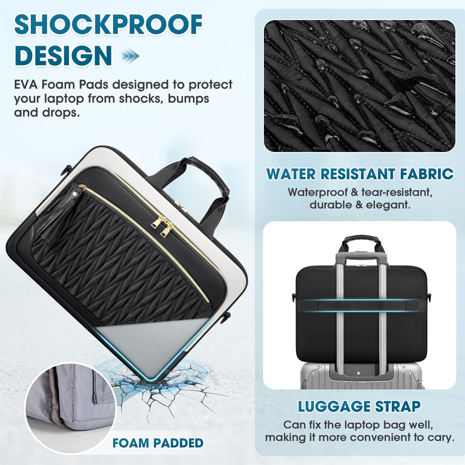 RAINSMORE Sac Ordinateur Femme Grand Sacoche Ordinateur 17.3 Pouces Imperméable Sac de Travail Sac Pc Portable Housse Mallette Bandoulière