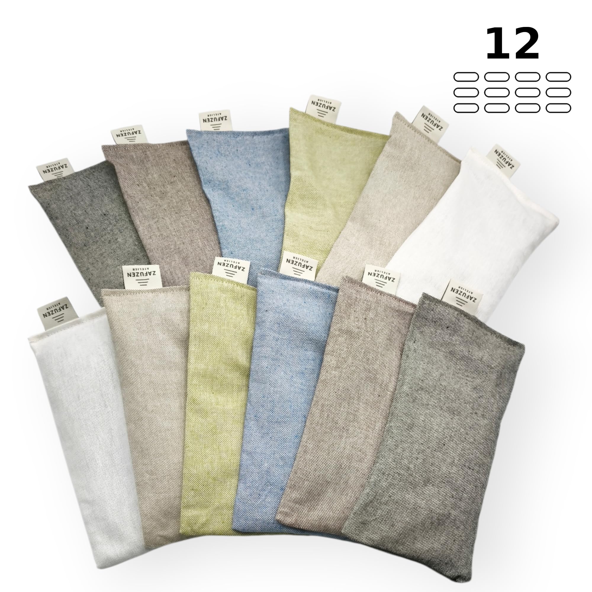 12er-Set Augenkissen Studio Set – Augenkissen mit Lavendelblüten und Reis, Naturbaumwolle, Yoga & Meditation, Entspannung und Ruhe