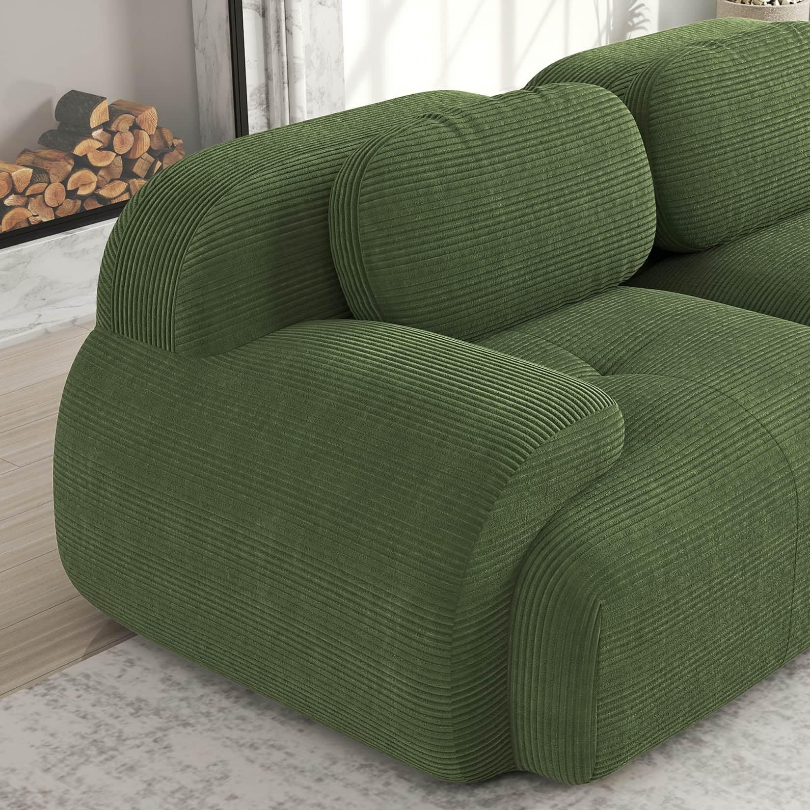 Canapé 2 Places en Velours Côtelé,Canapé Modulable avec 1 Pouf | Accoudoirs Incurvés et Dessou Antidérapant,Rembourrage très élastique,aucun assemblage requis,pour Salon,Chambre
