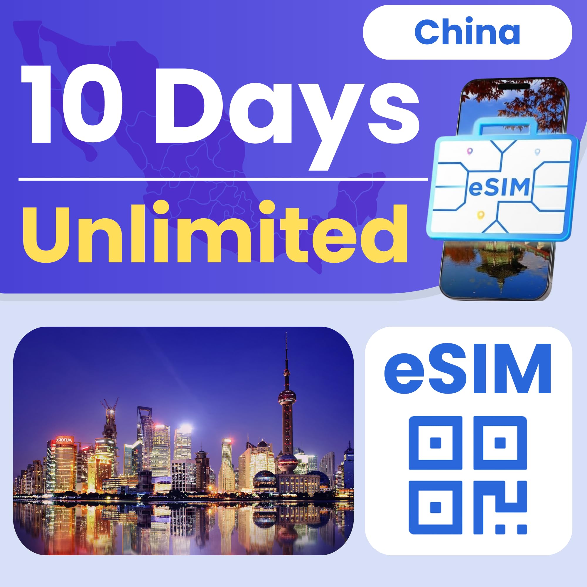 China eSIM Unlimited 10-Day 5G LTE Hotspot No Physical SIM