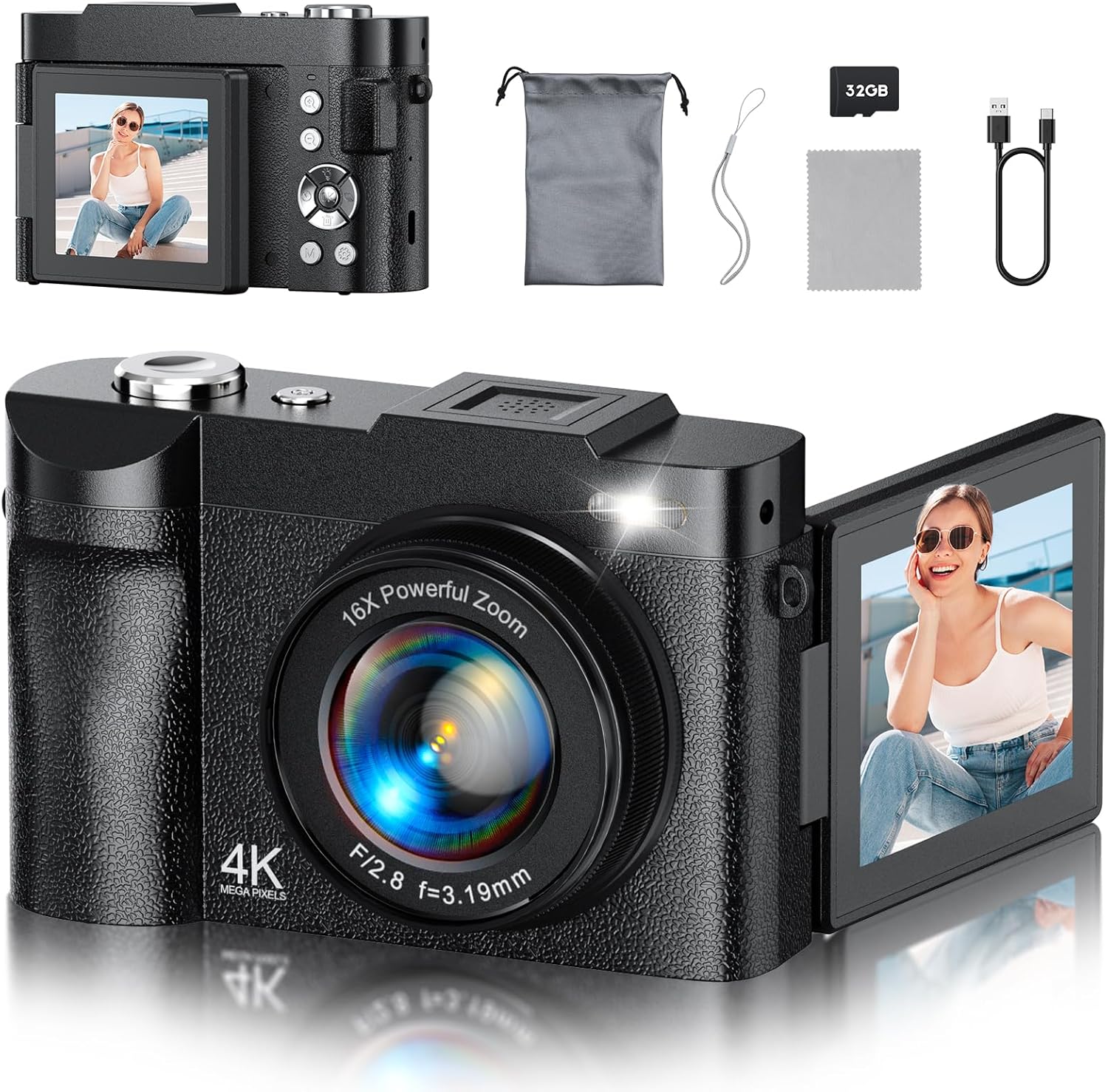 4K Digital Camera for Photography, 50MP Vlogging Camera for YouTube, Compact Cameras with 2.8″ 180° Flip Screen, 16X Digital Zoom, Point and Shoot Camera with 32GB SD for Beginners, Travel, Family 4K Digital Camera for Photography, 50MP Vlogging Camera for YouTube, Compact Cameras with 2.8″ 180° Flip Screen, 16X Digital Zoom, Point and Shoot Camera with 32GB SD for Beginners, Travel, Family