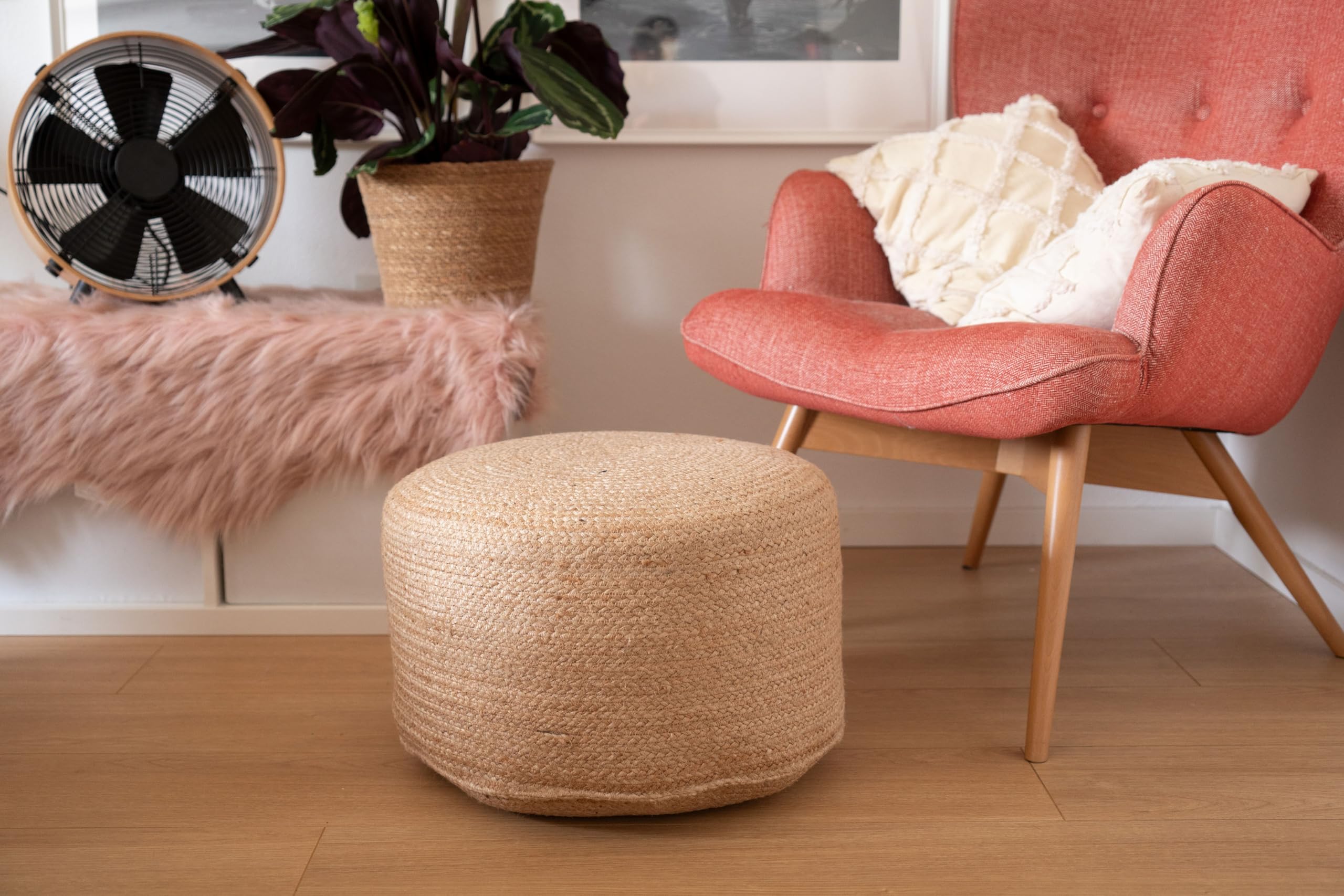 Decorasian Pouf - Repose-pieds ou repose-pieds tressé en jute - Pouf de style bohème - Rond
