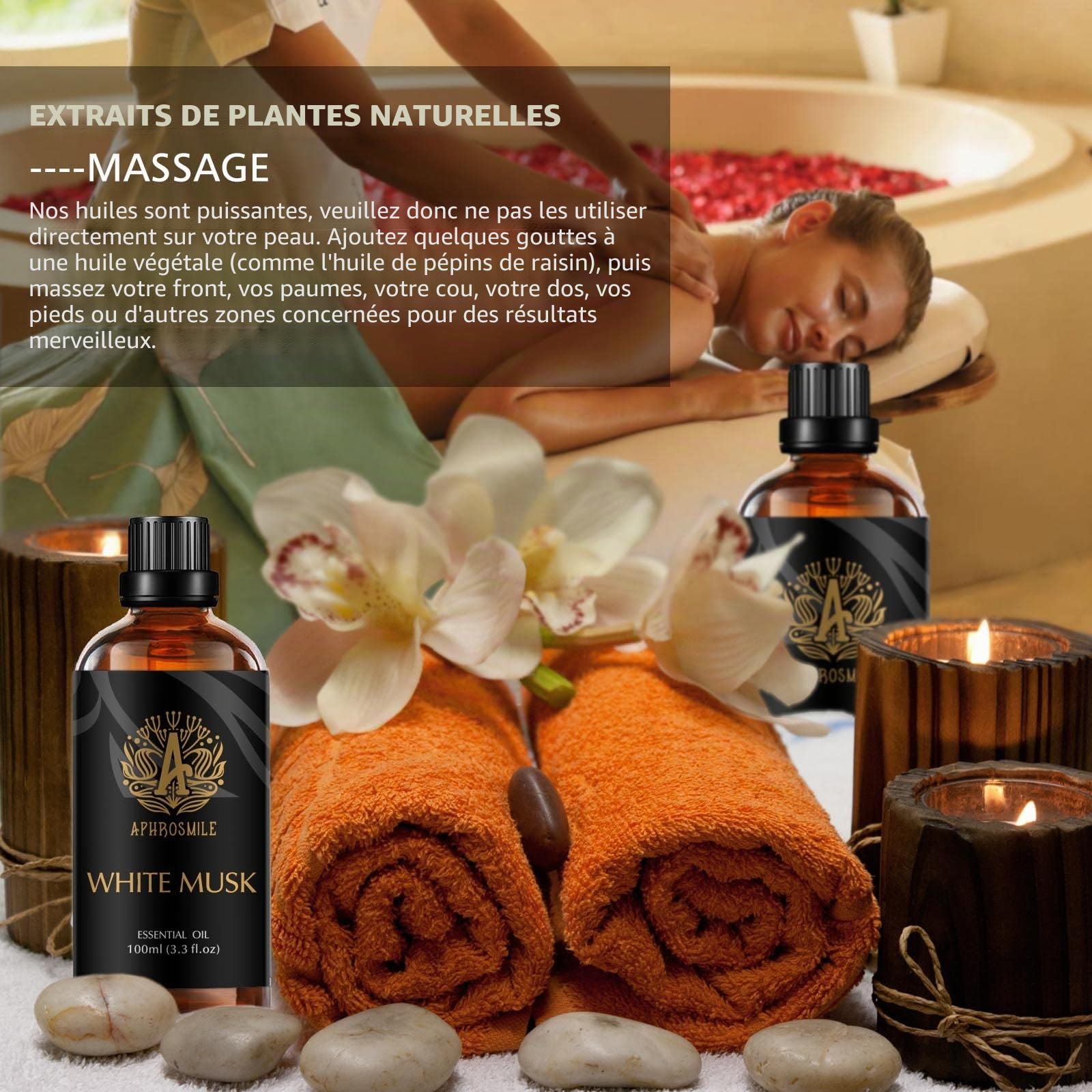 Aromathérapie Musc Blanc Huile Essentielle 100% Pure pour Diffuseur, Fabrication de Bougies et Massage - 100ml/3,3oz