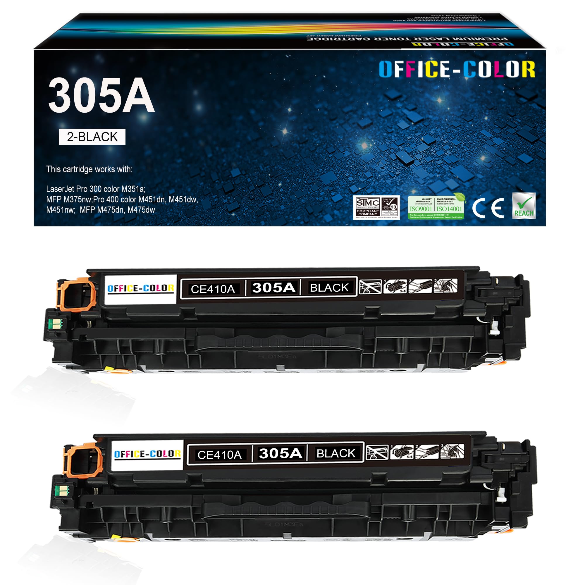 305A Black Toner Cartridge Replacement for HP 305A Black CE410A for Laserjet Pro 400 Color M451dn M451dw M451nw Pro 300 M375nw M475dw M475dn Printe ( 2 Pack)
