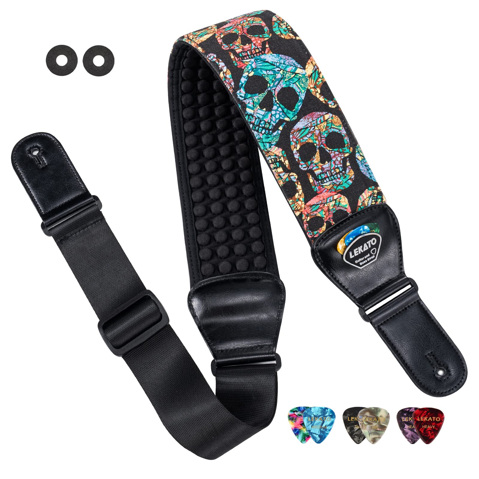 LEKATO Guitar Strap, 3D Neoprene Foam Bass Guitar Strap, 3" Wide 45-55IN Length Adjustable Padded Guitar Belt Shoulder Strap with Leather Ends for Acoustic, Classical, Electric Guitars