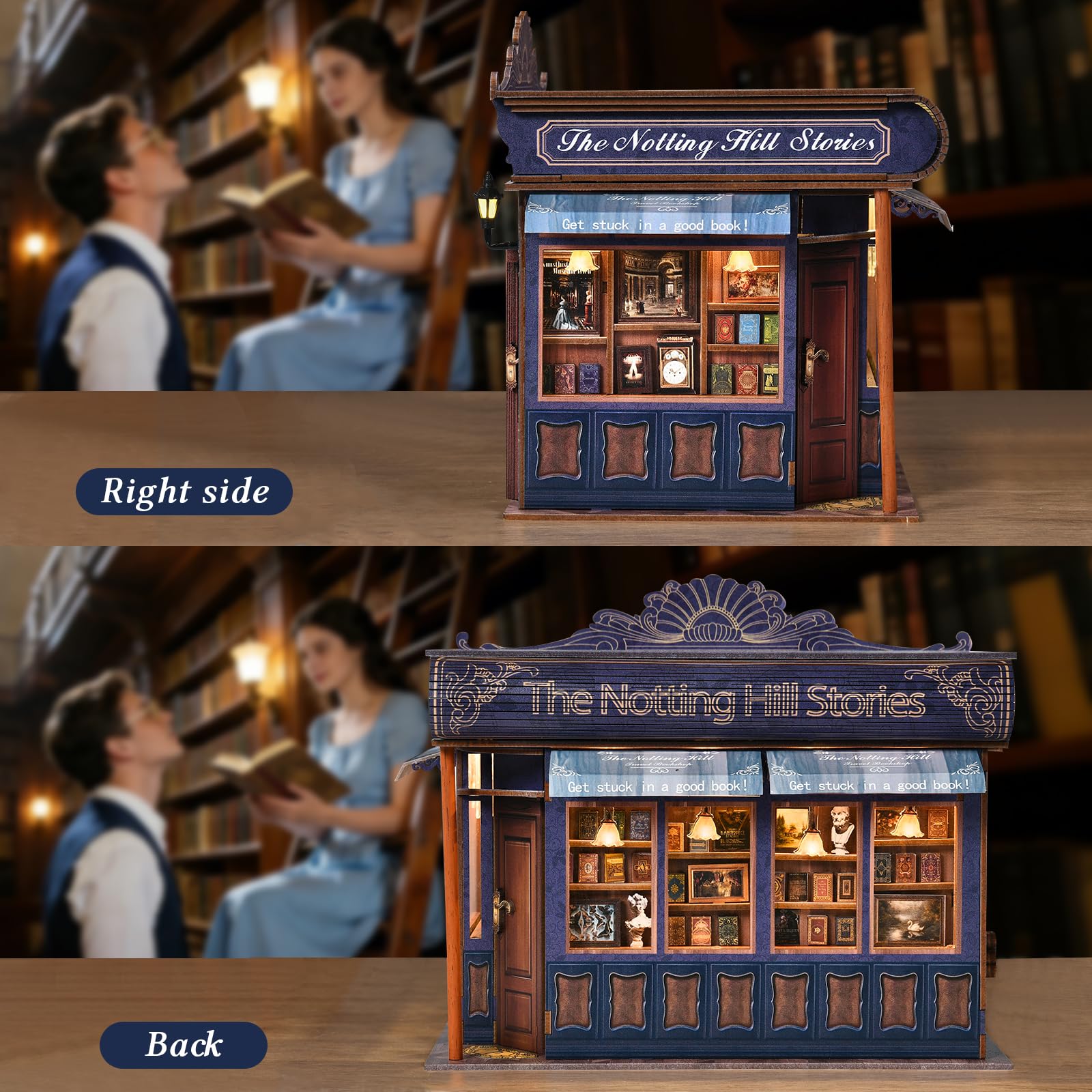 ETKVR Kit Book Nook, Puzzle 3D in Legno Fai-da-te Fermalibri Book Nook Miniatura Casa delle Bambole per Decorazione Libreria, Kit Modello DIY Inserto Booknook Vicolo per Adulti - Notting Hill Stories