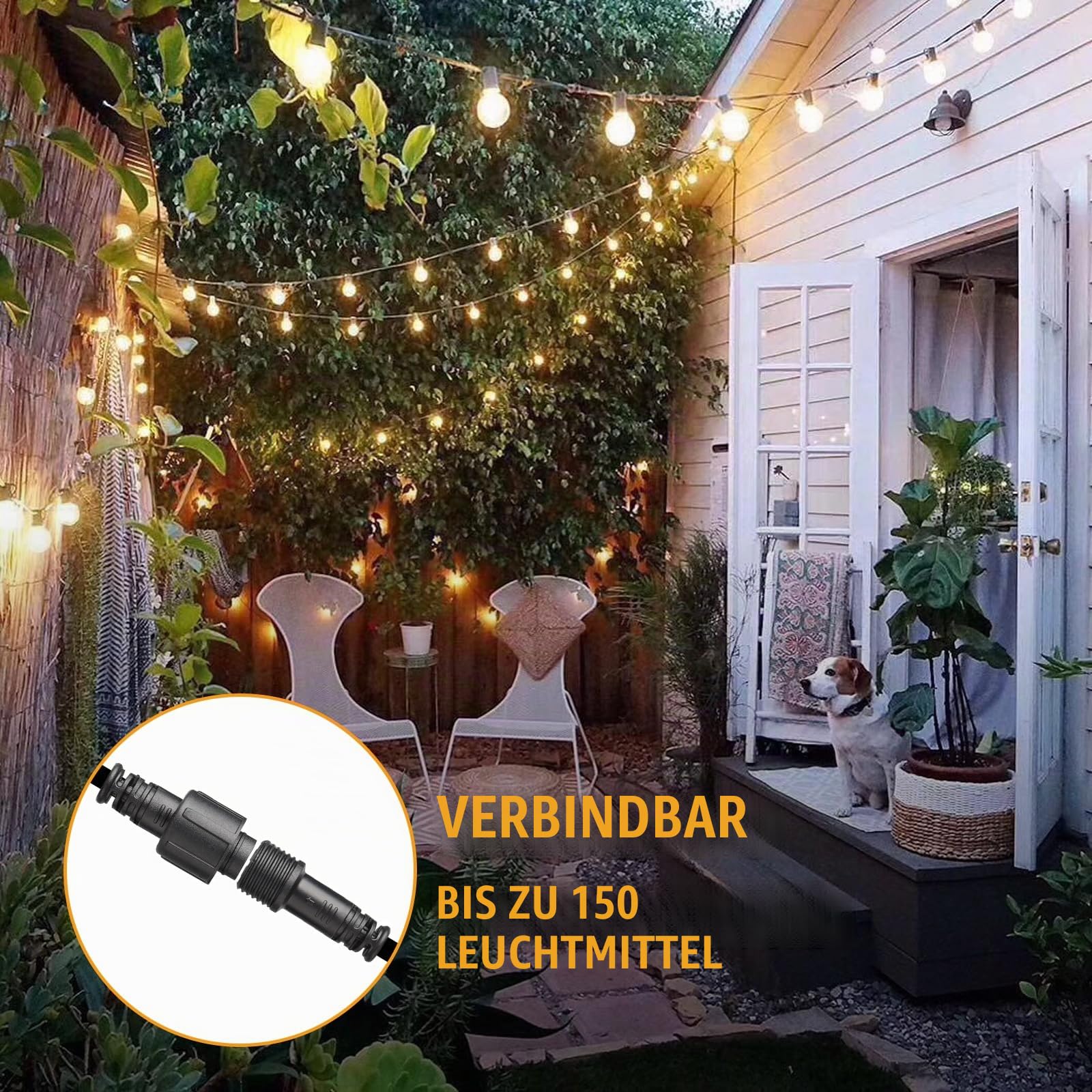 Lichterkette Außen, 30M Dimmbar Lichterkette Outdoor mit Fernbedienung, 50+2 Bruchsicheren Birnen, IP45 Wasserdicht, Outdoor Lichterkette 2700K Warmweiß, Für Garten, Terrasse, Bistro, Haus