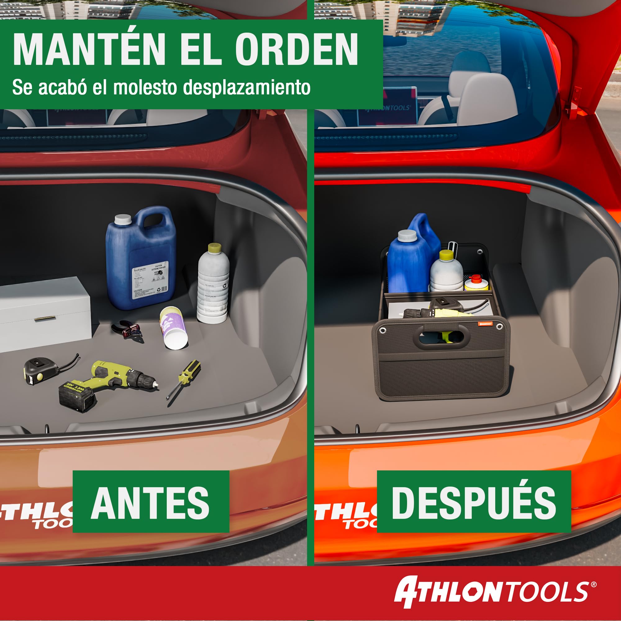 ATHLON TOOLS Bolsa organizadora para el maletero, caja plegable para el coche, reforzada y robusta, antideslizante