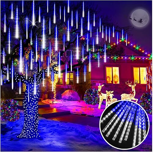 KNONEW Luces de Navidad para exteriores, 15 pulgadas, 24 tubos, 672 luces LED de lluvia de meteoritos enchufables, impermeables, para árbol de